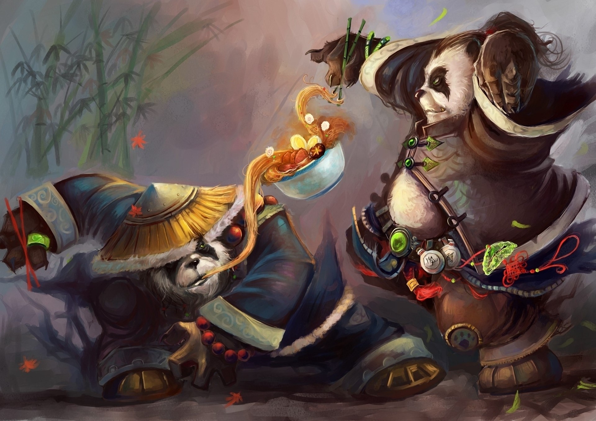 Pandaren from World of Warcraft eating noodles HD Wallpaper