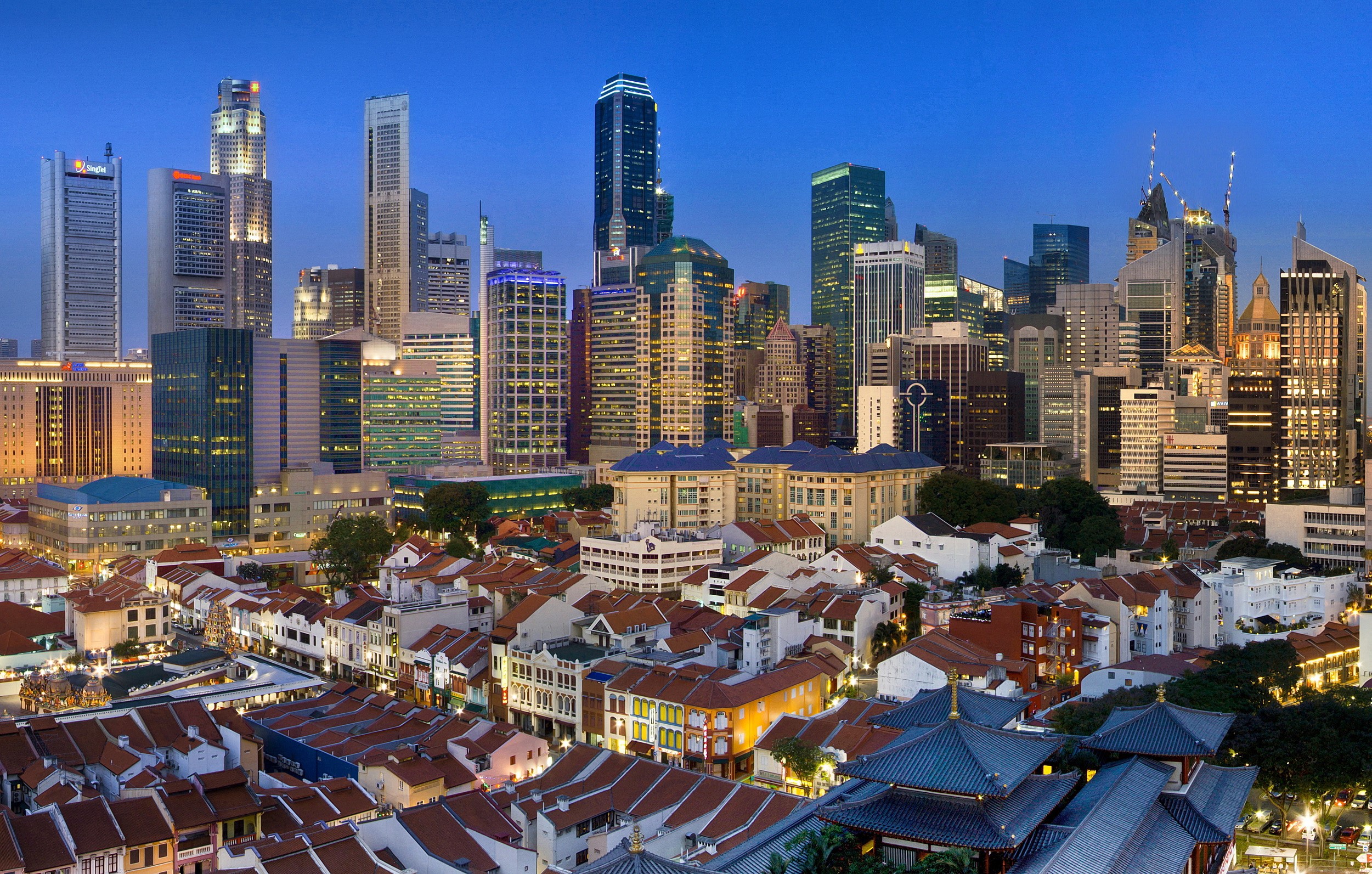 Singapore skyline with traditional houses HD Wallpaper