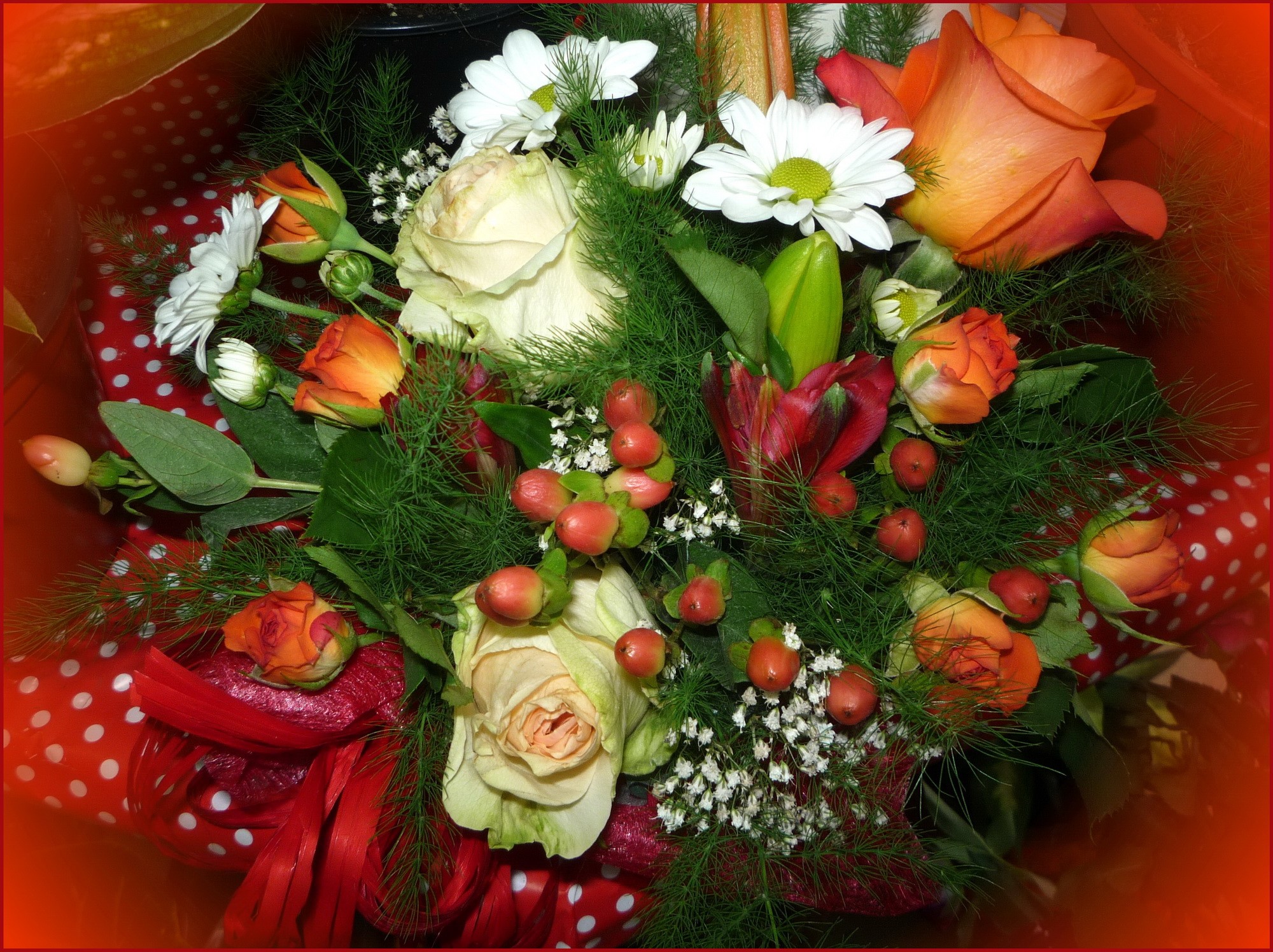 Bouquet of Roses and Daisies HD Wallpaper