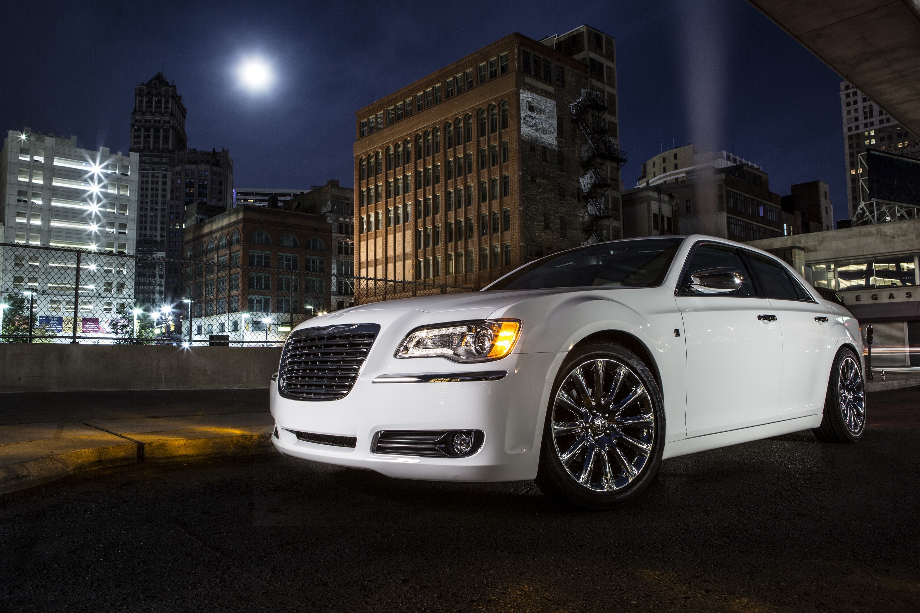White 2013 Chrysler 300 Motown Edition at Night HD Wallpaper