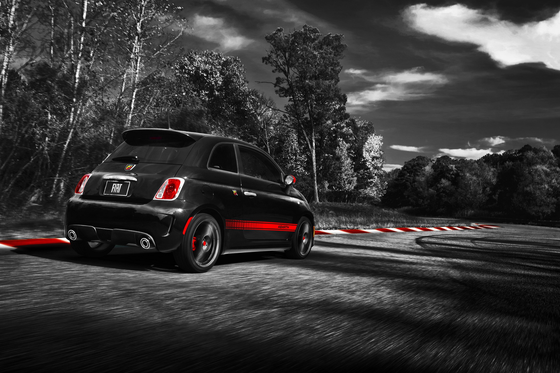 Black Fiat Abarth 500 on a Race Track HD Wallpaper