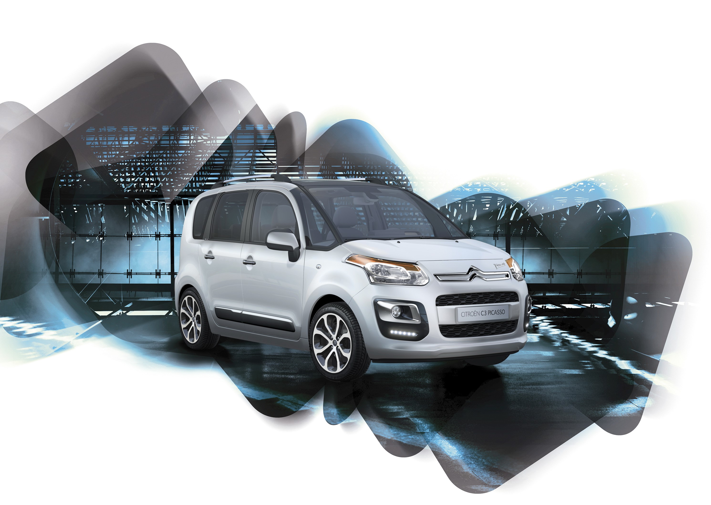 Silver Citroen C3 Picasso with abstract background HD Wallpaper