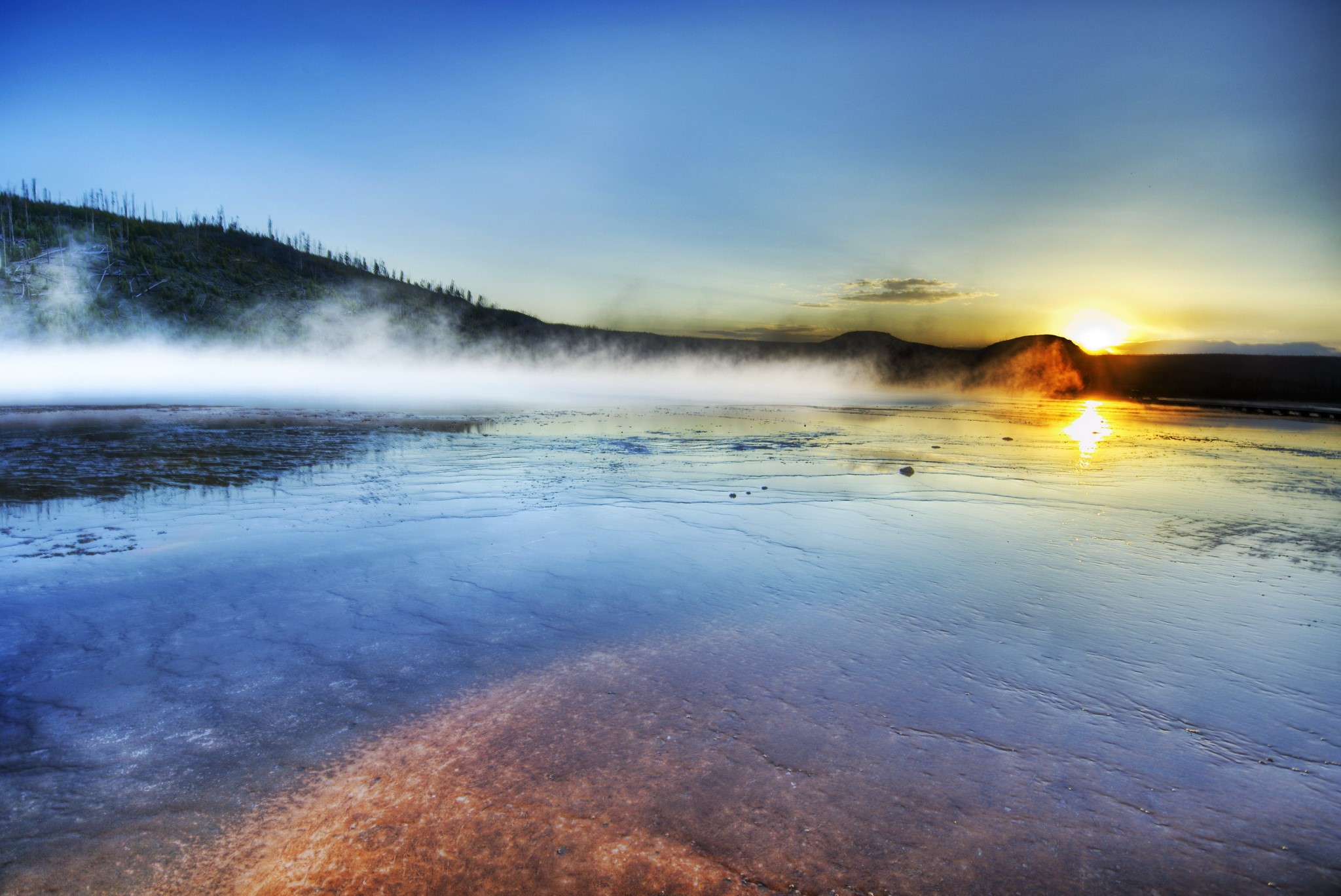 Yellowstone National Park Geothermal Area at Sunrise HD Wallpaper
