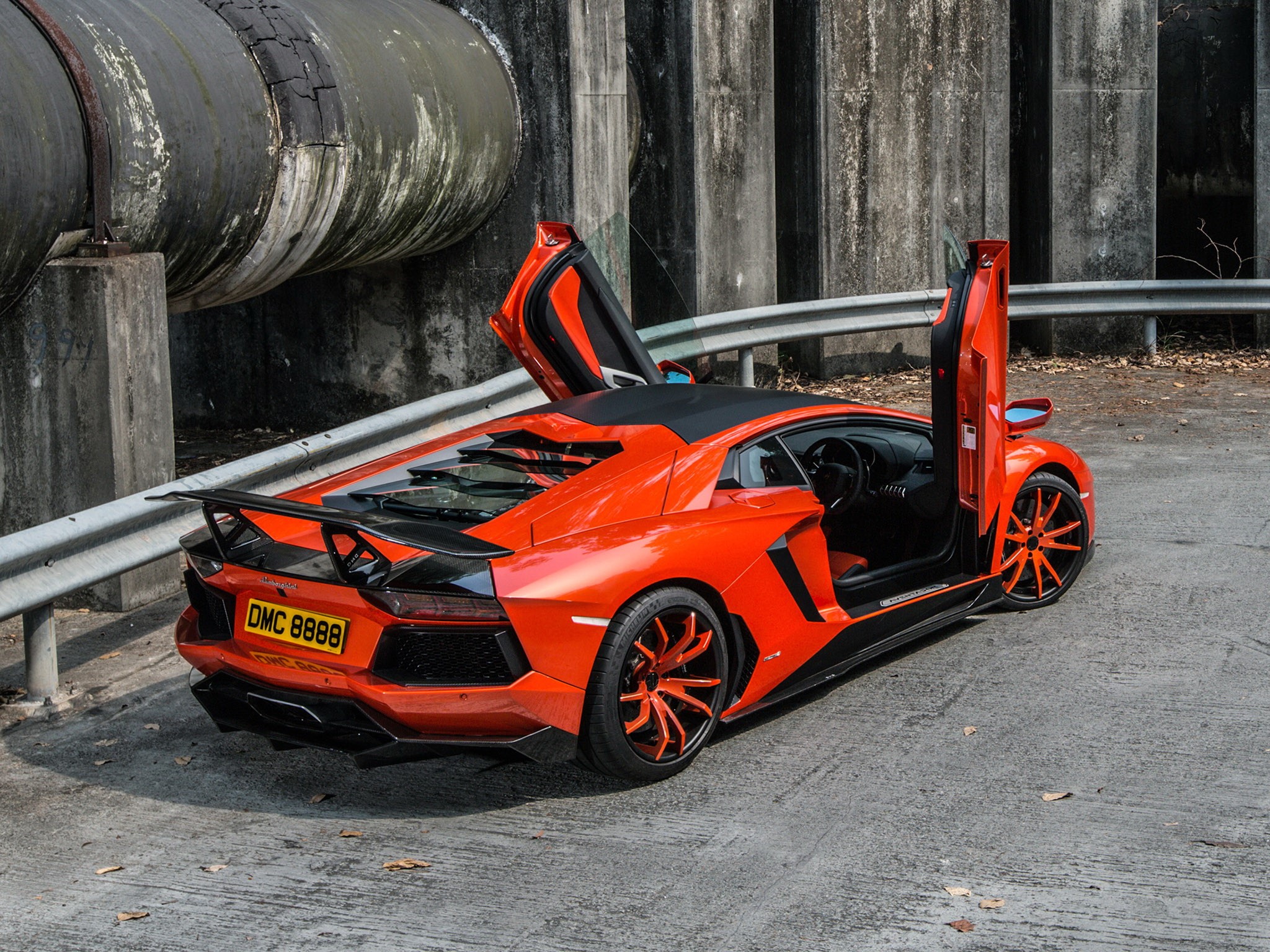 Orange Lamborghini Aventador with doors open HD Wallpaper