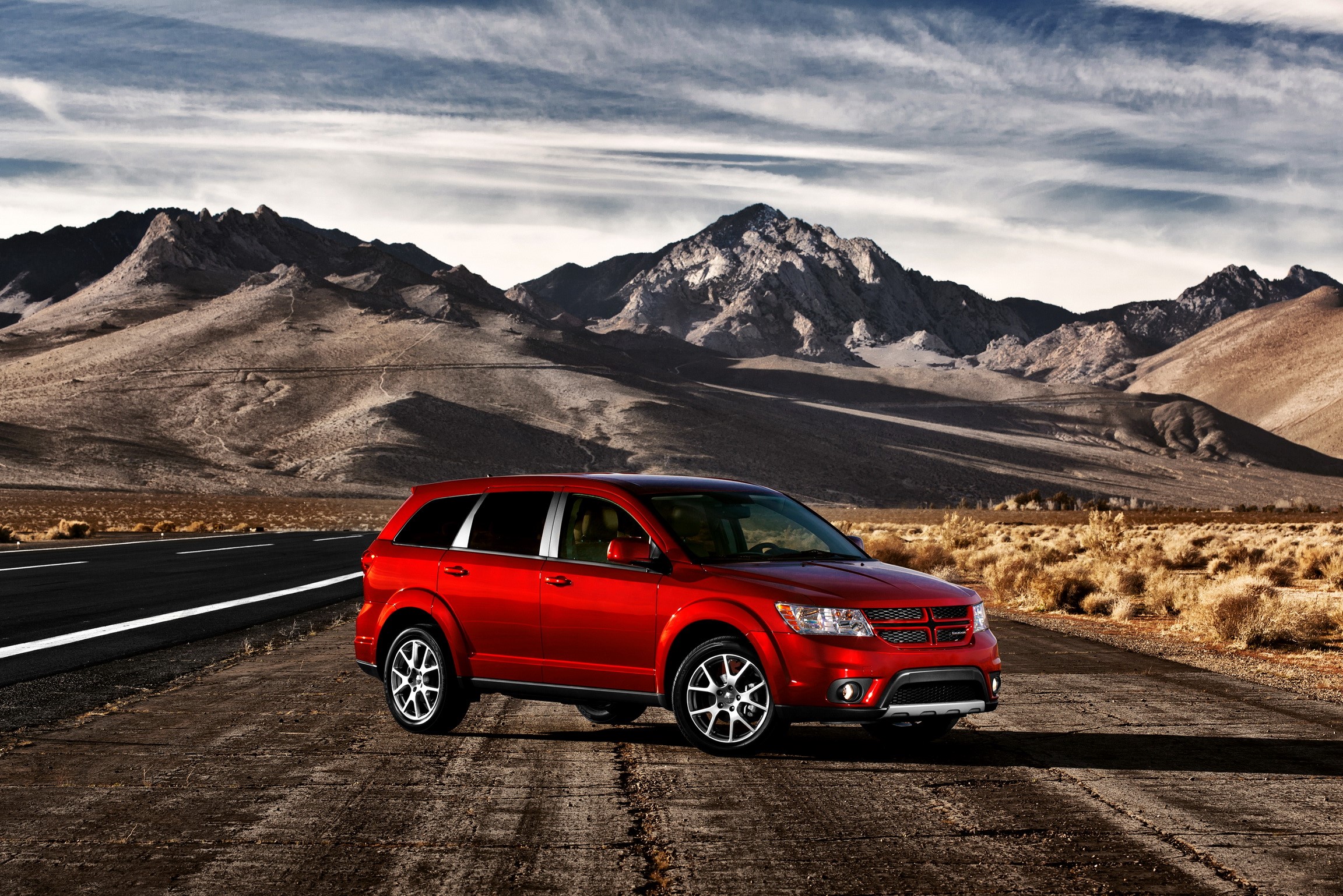 Red 2011 Dodge Journey on a Mountain Road HD Wallpaper