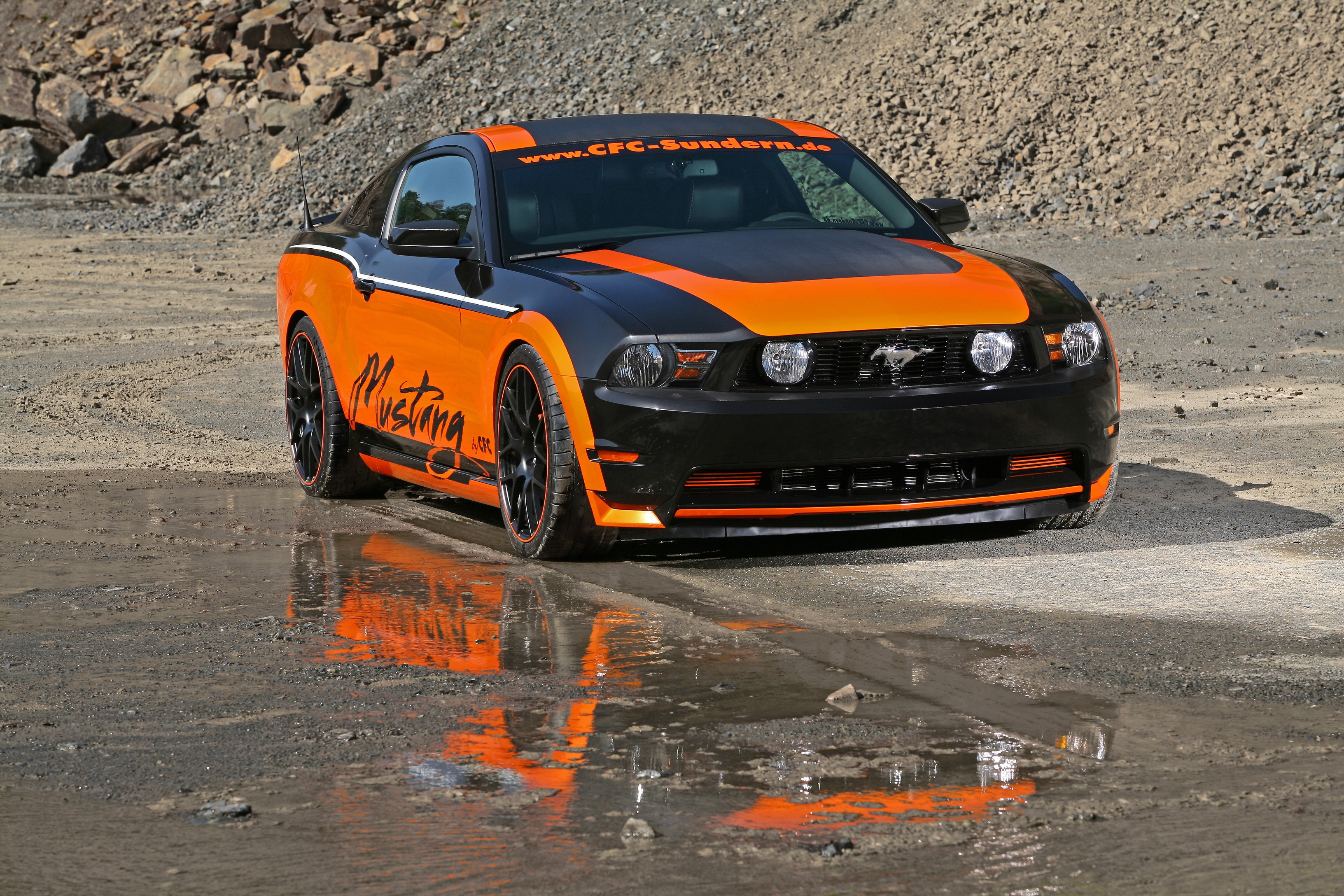 Ford Mustang with orange and black custom paint HD Wallpaper