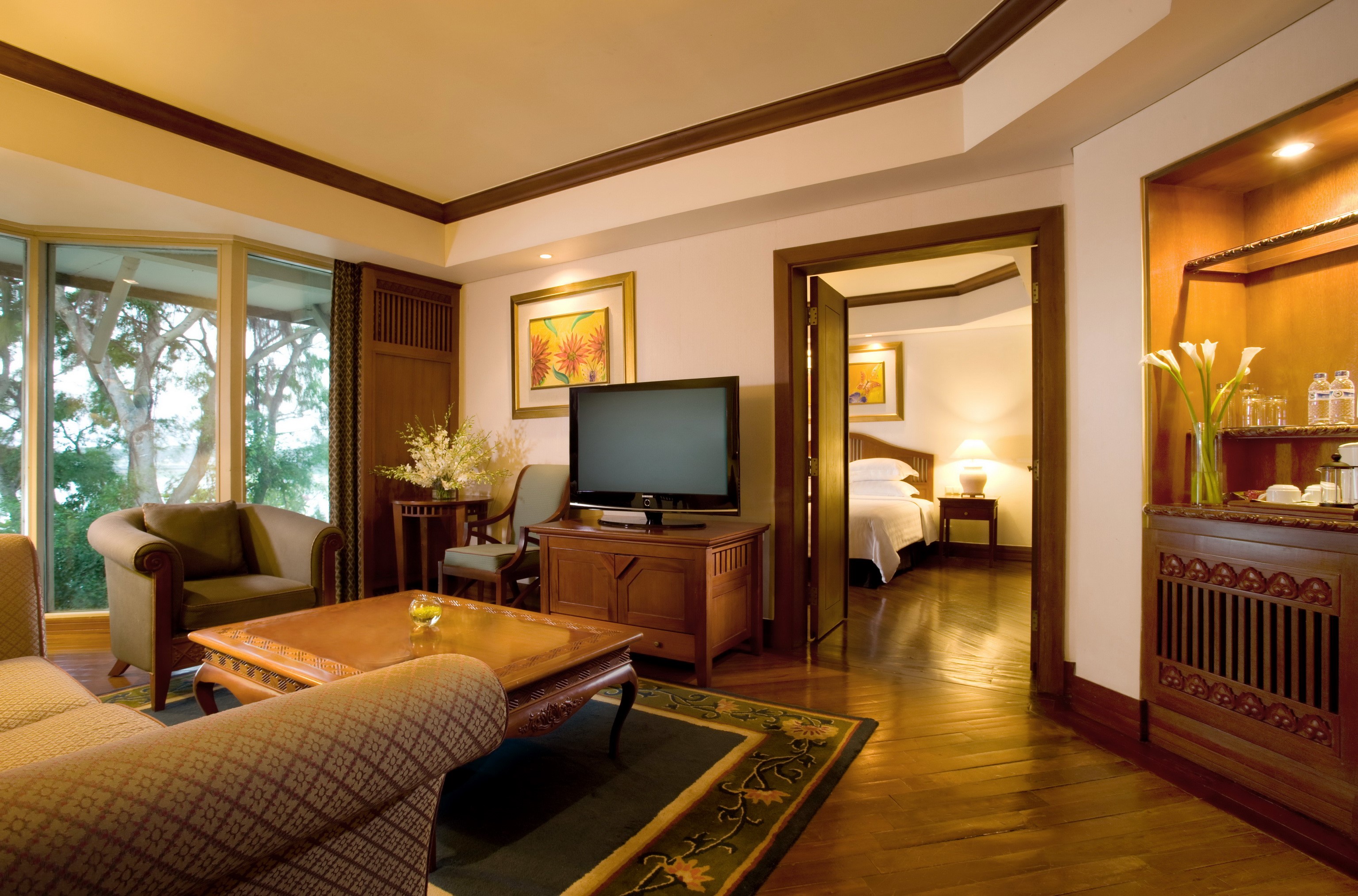 Luxury hotel suite living room and bedroom HD Wallpaper