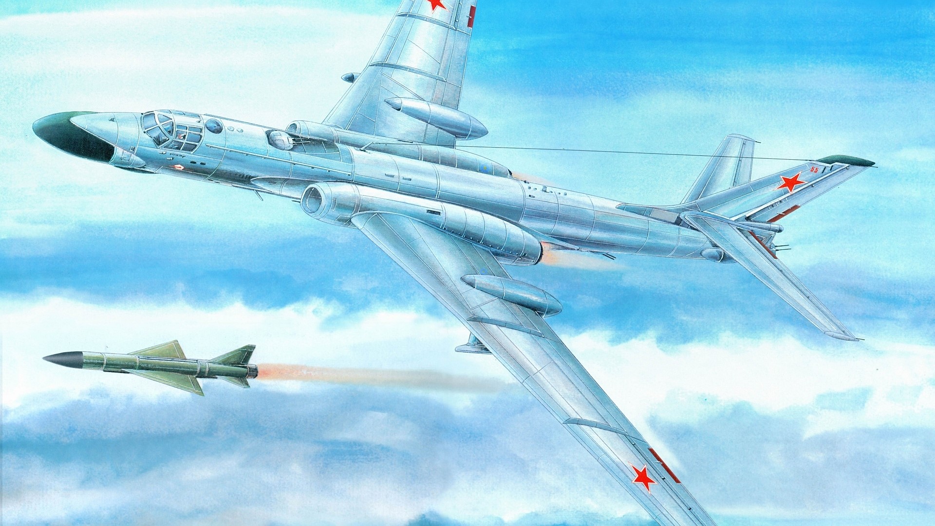 Tupolev Tu-16 bomber launching a missile HD Wallpaper