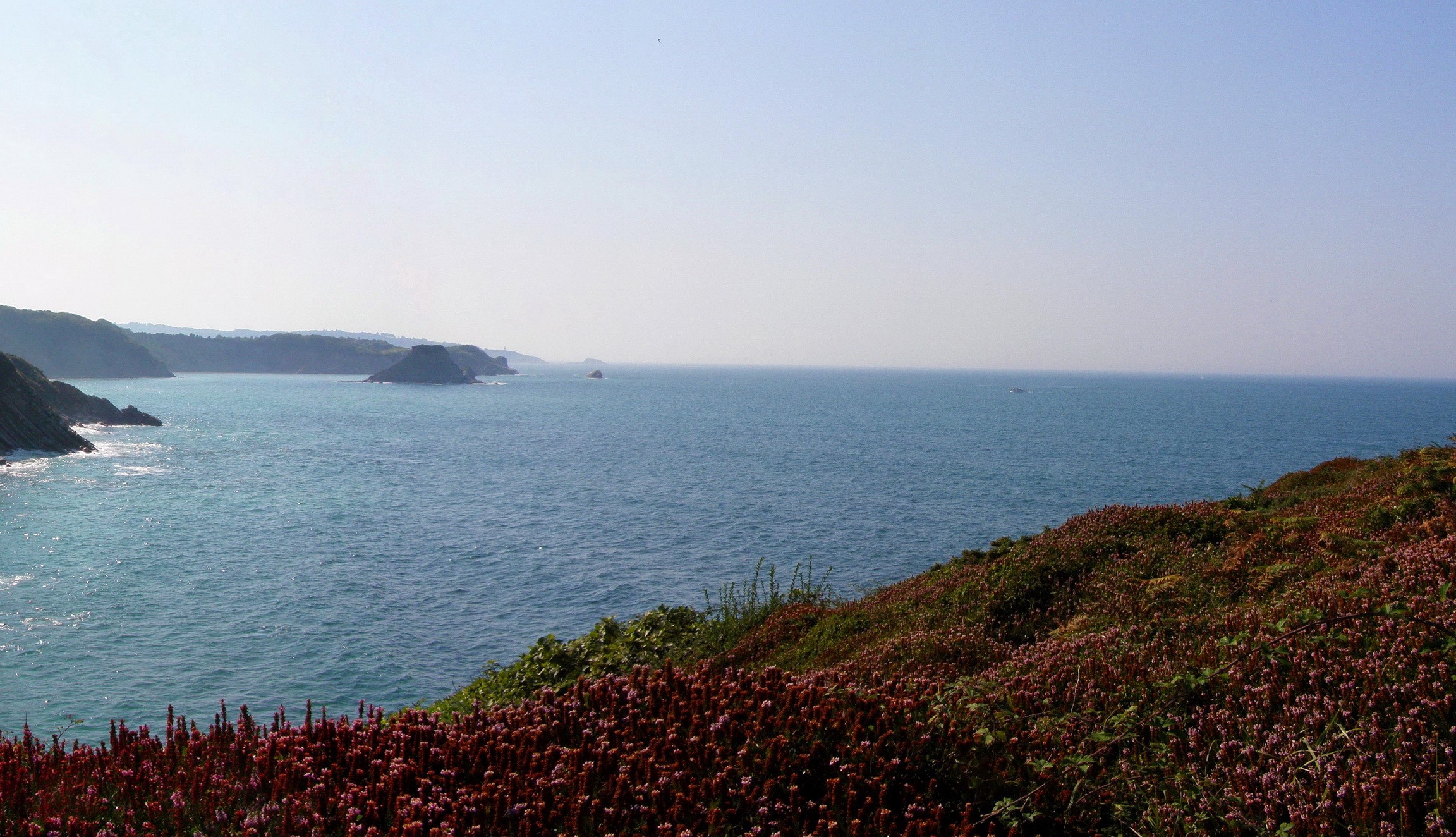 Coastline with cliffs and sea in Aquitaine, France HD Wallpaper