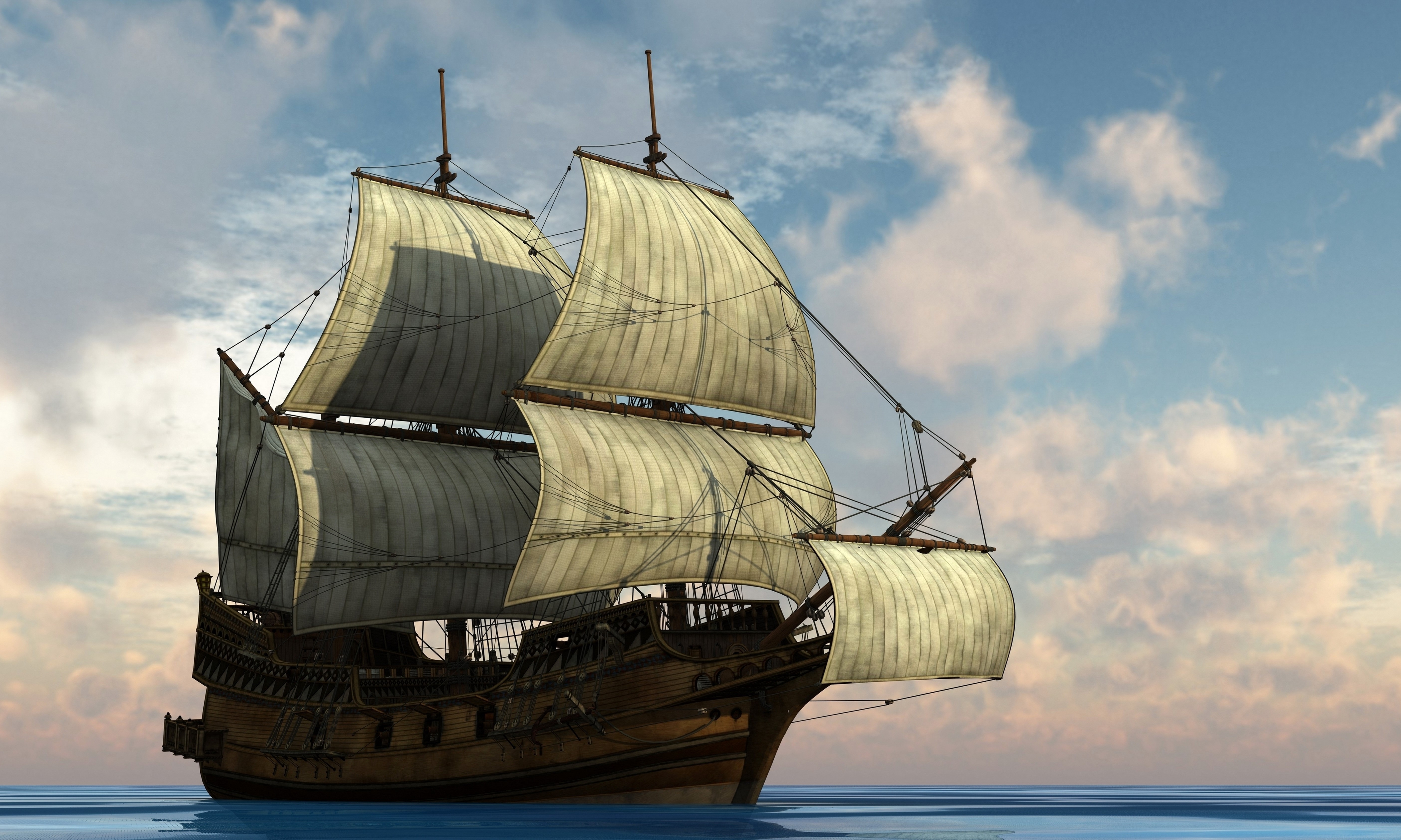 4K Sailing Ship on the Ocean HD Wallpaper