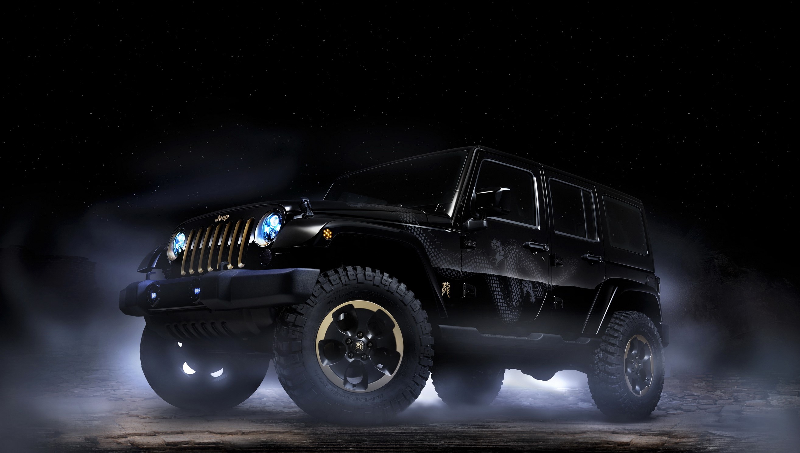Black Jeep Wrangler Dragon Design HD Wallpaper
