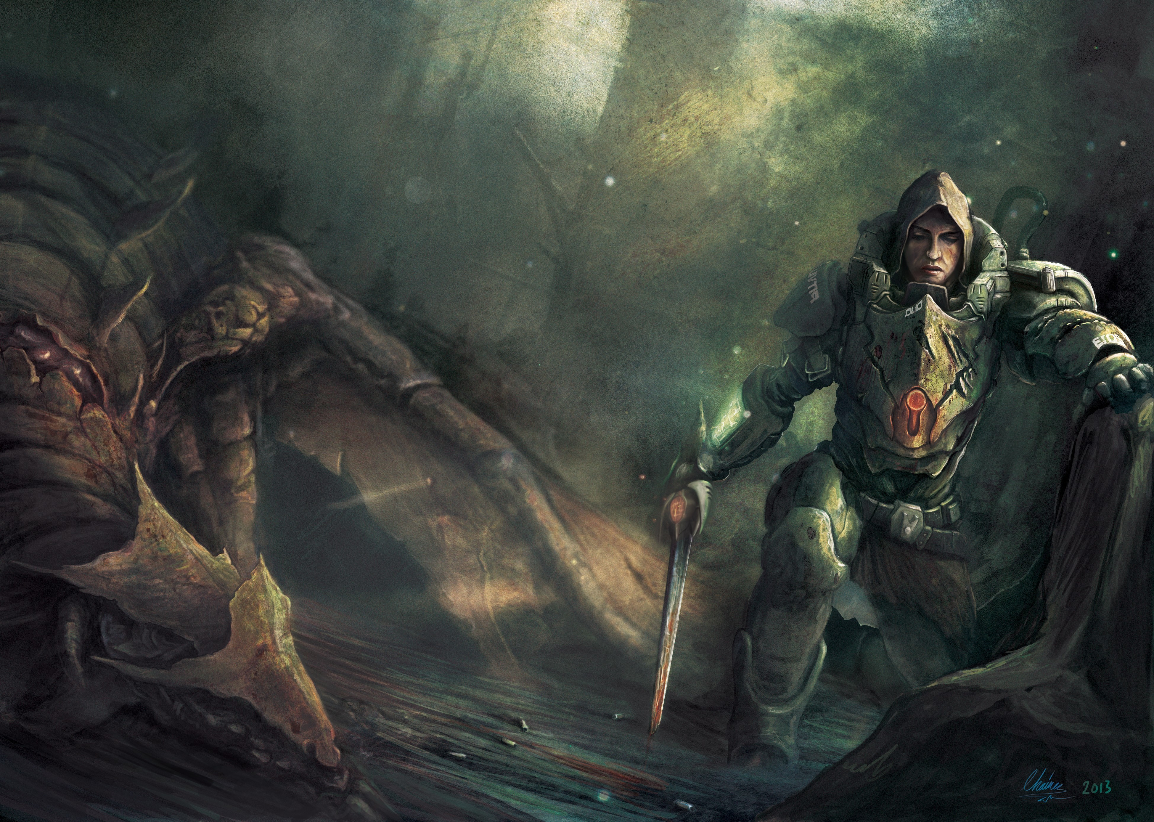 Warriors in Armor with Swords HD Wallpaper