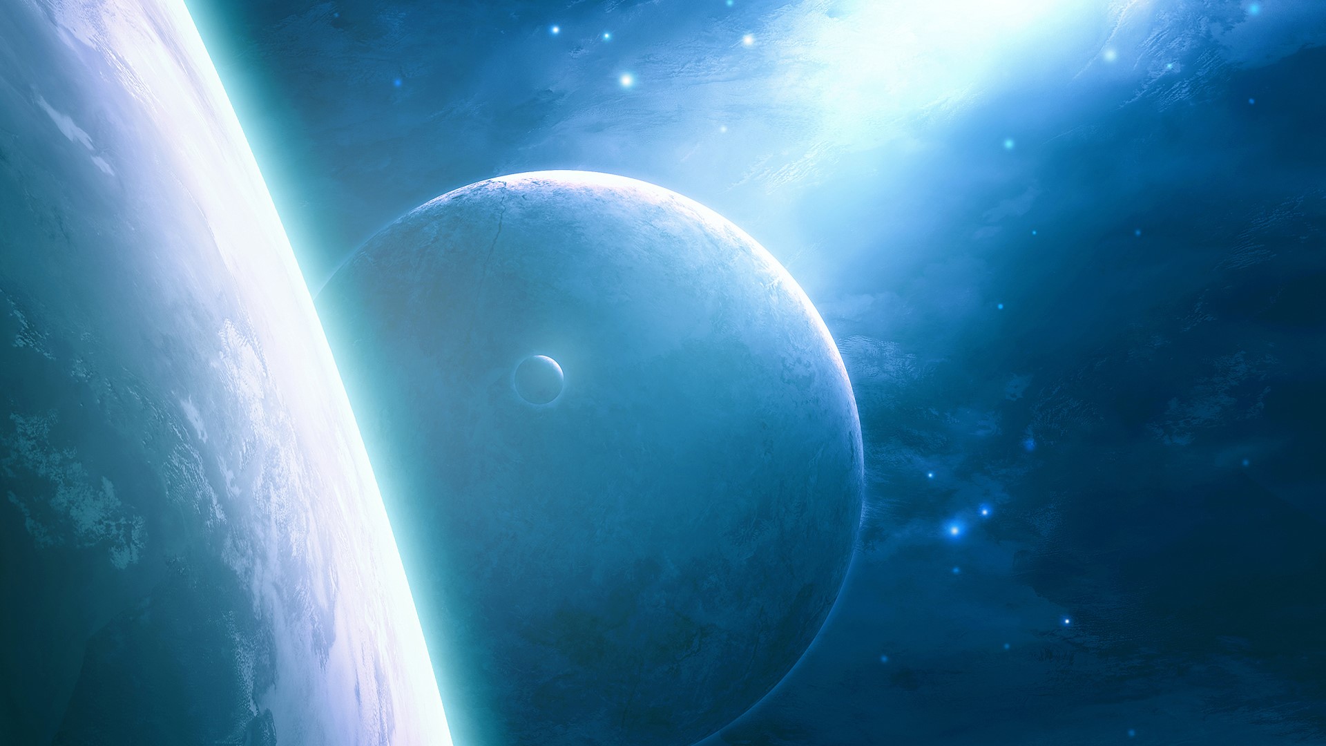 Planets in deep space with bright light HD Wallpaper