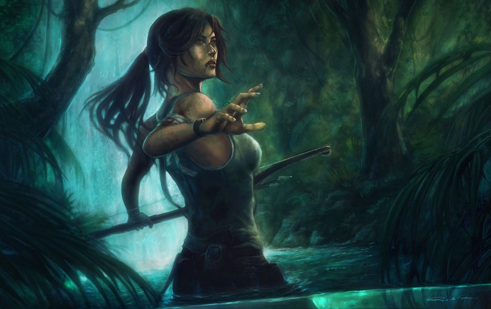Lara Croft in a Dense Jungle from Tomb Raider 2013 HD Wallpaper