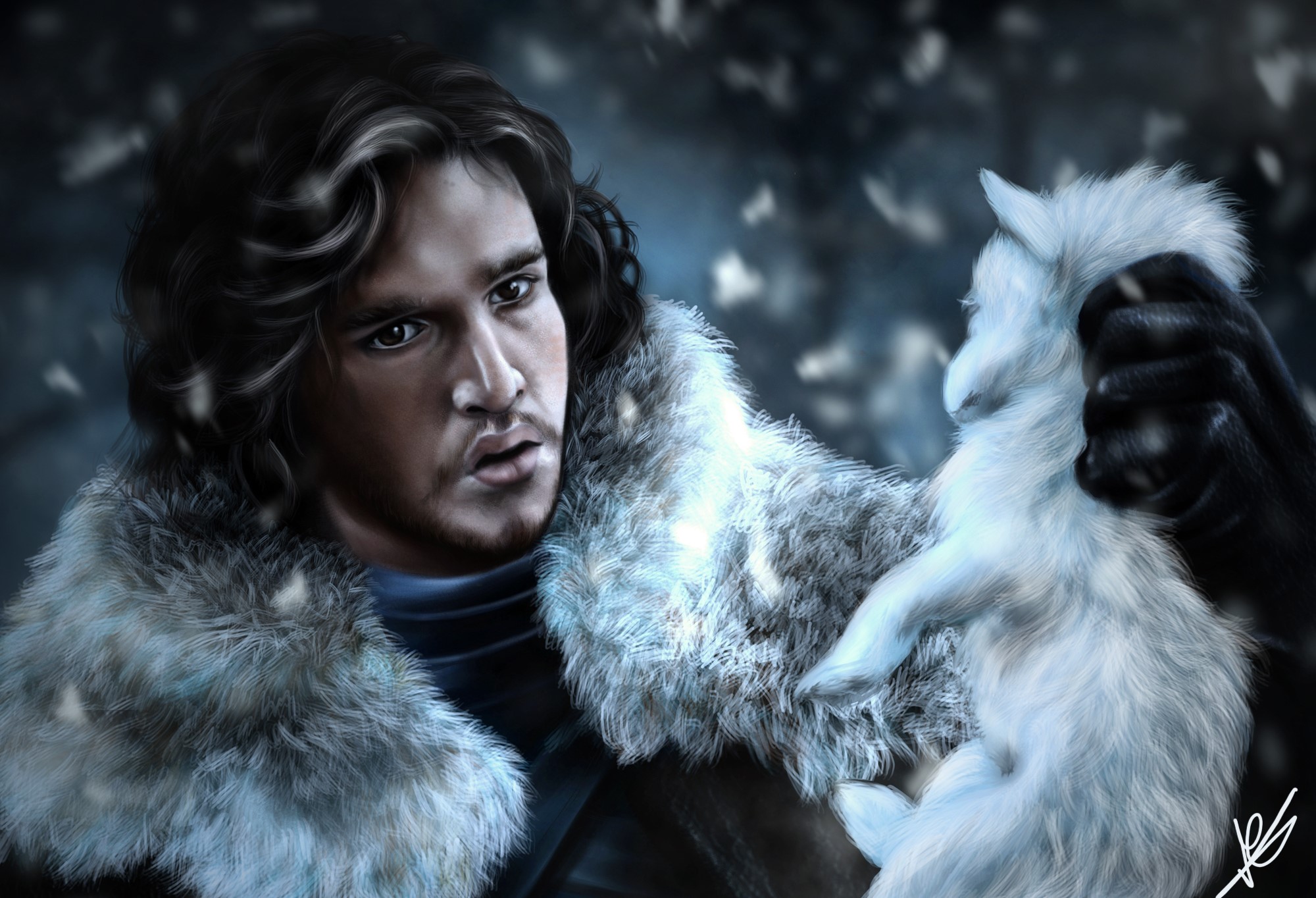 Jon Snow with a direwolf pup from Game of Thrones HD Wallpaper