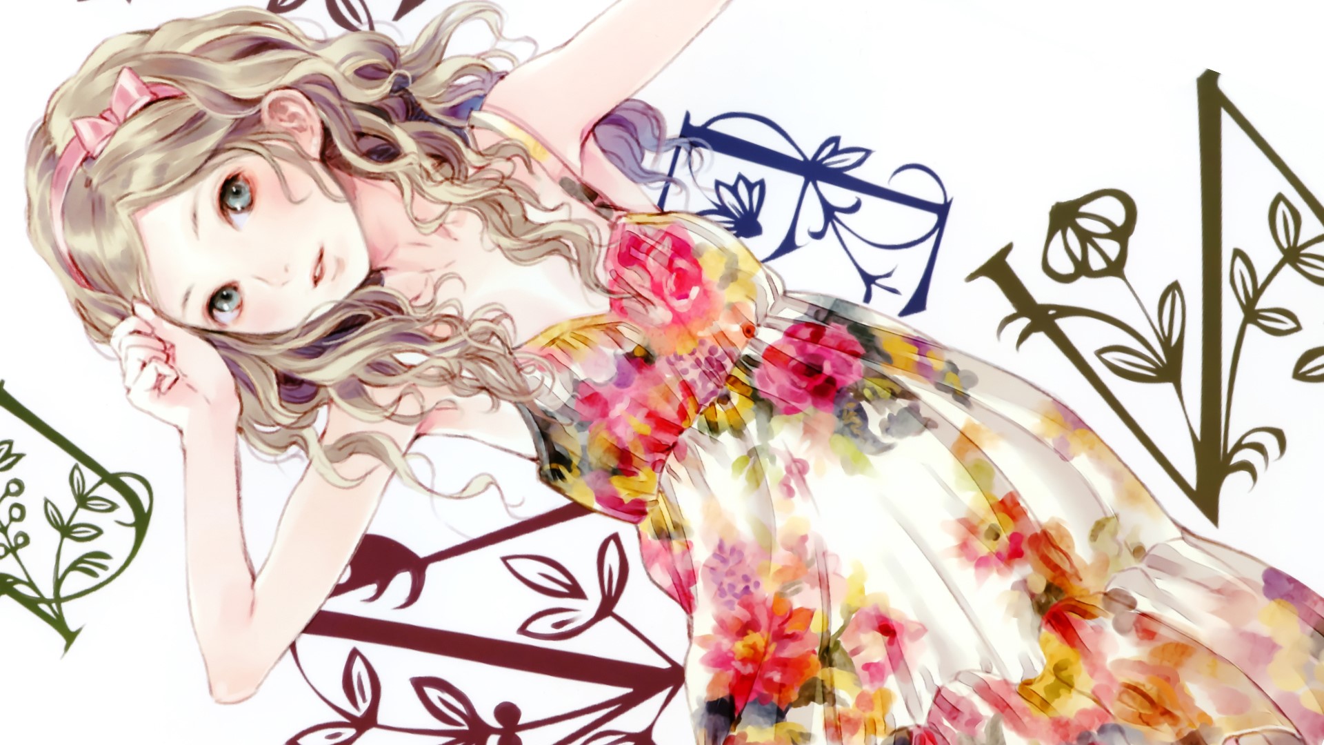 Girl with blonde hair in a floral dress HD Wallpaper