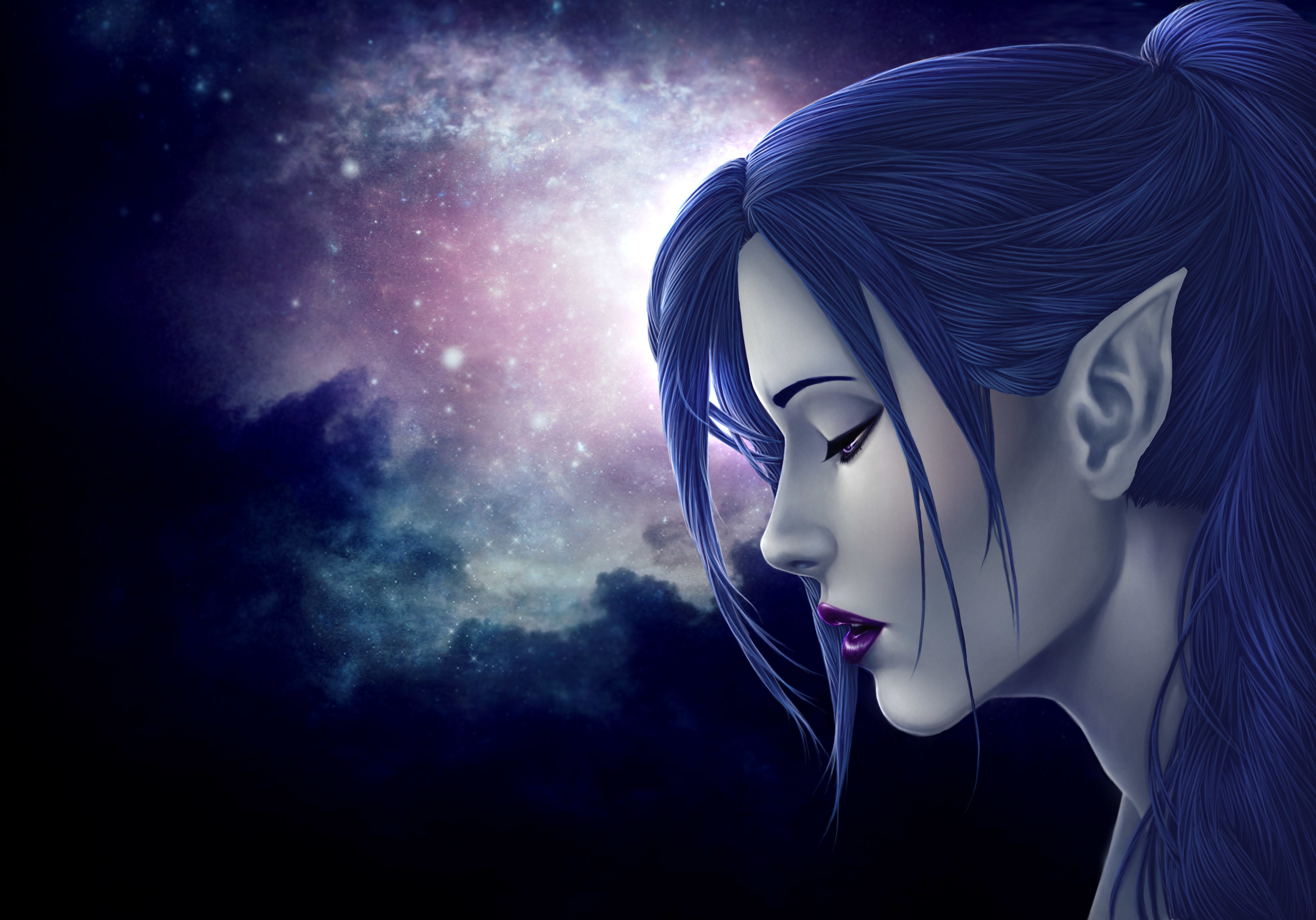 4K Elf Woman in Cosmic Background HD Wallpaper