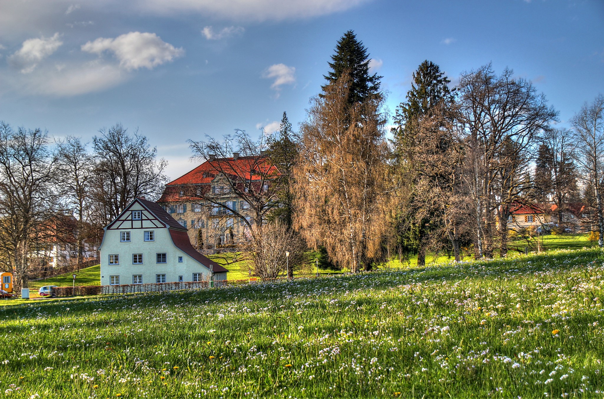 Buildings and trees in Isny im Allgau, Germany HD Wallpaper