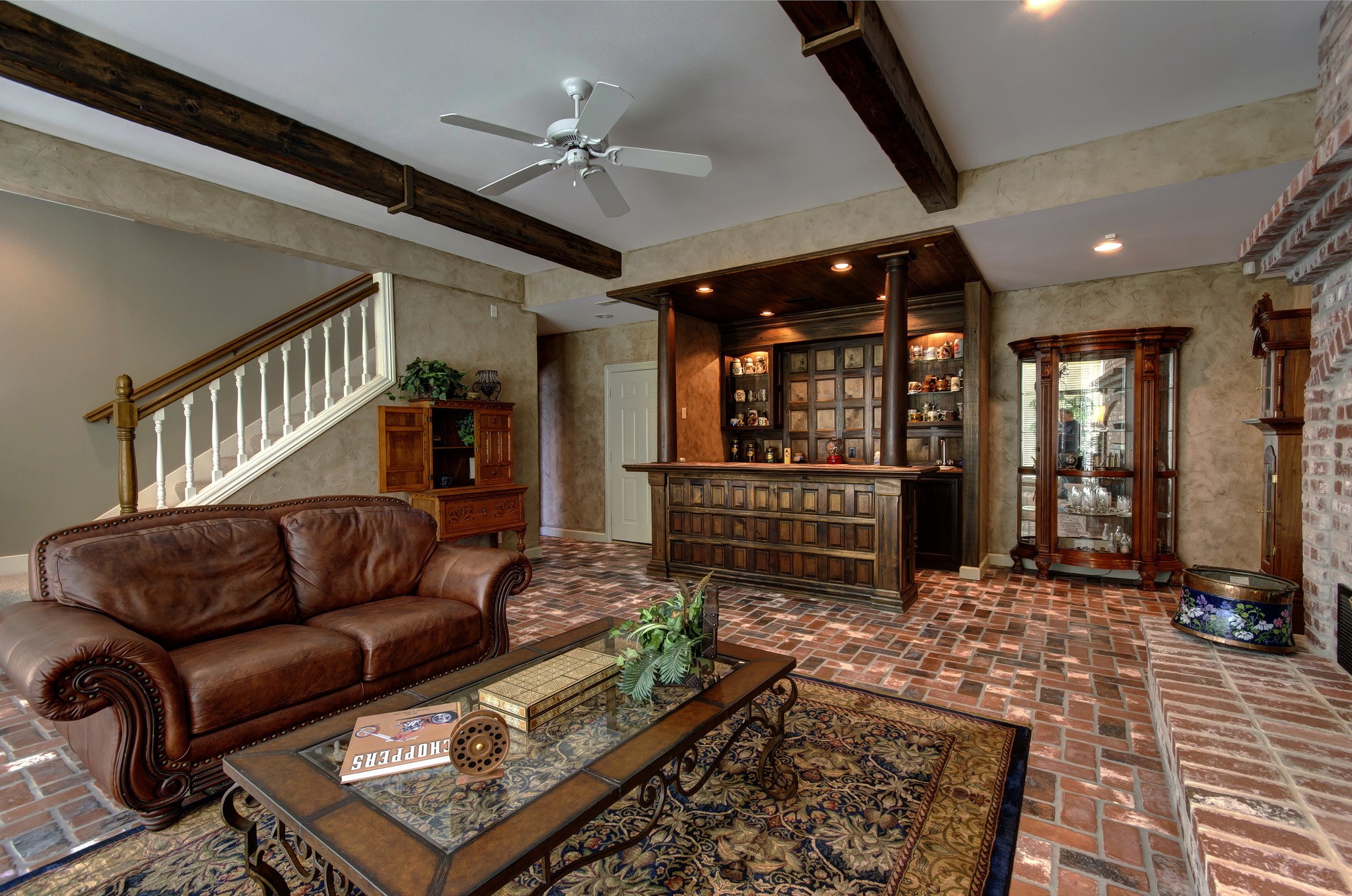 Interior of a living room with a bar and sofa HD Wallpaper