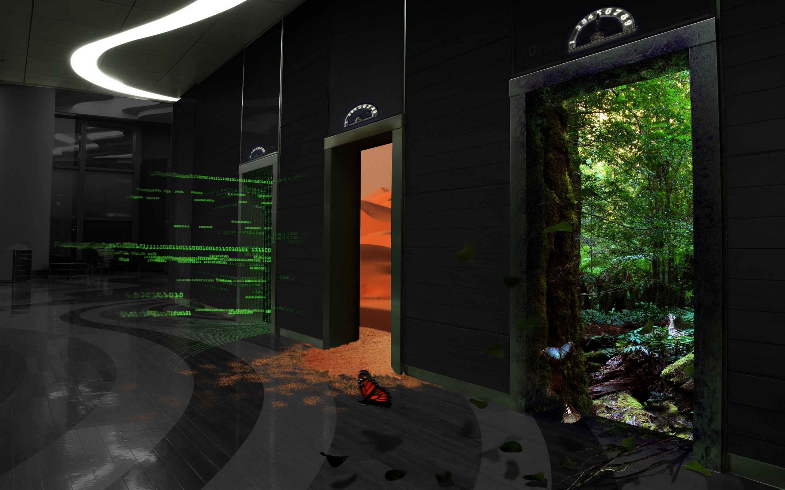 Elevator doors opening to different realities HD Wallpaper