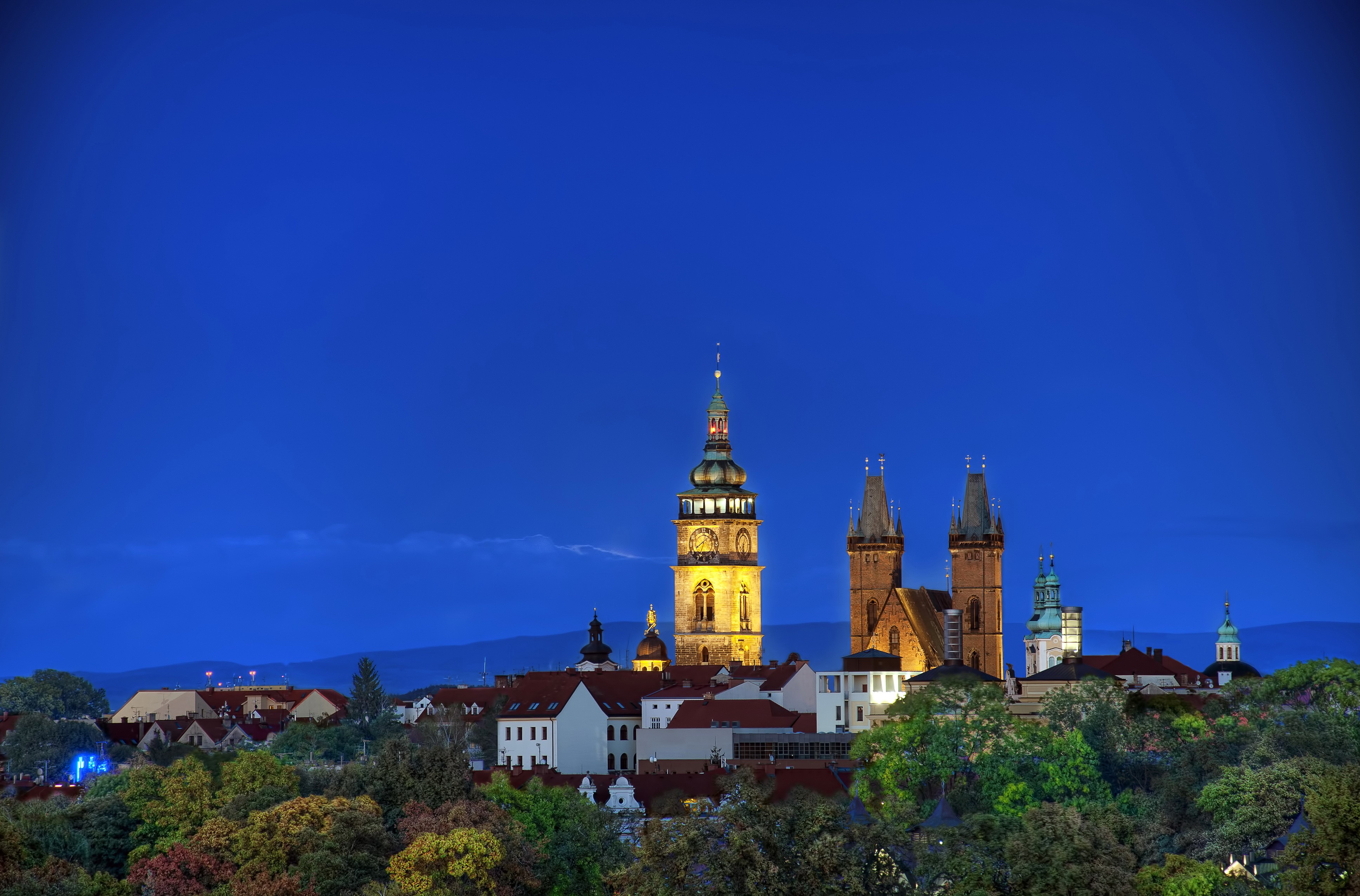 Cityscape with Towers at Night, Czech Republic HD Wallpaper