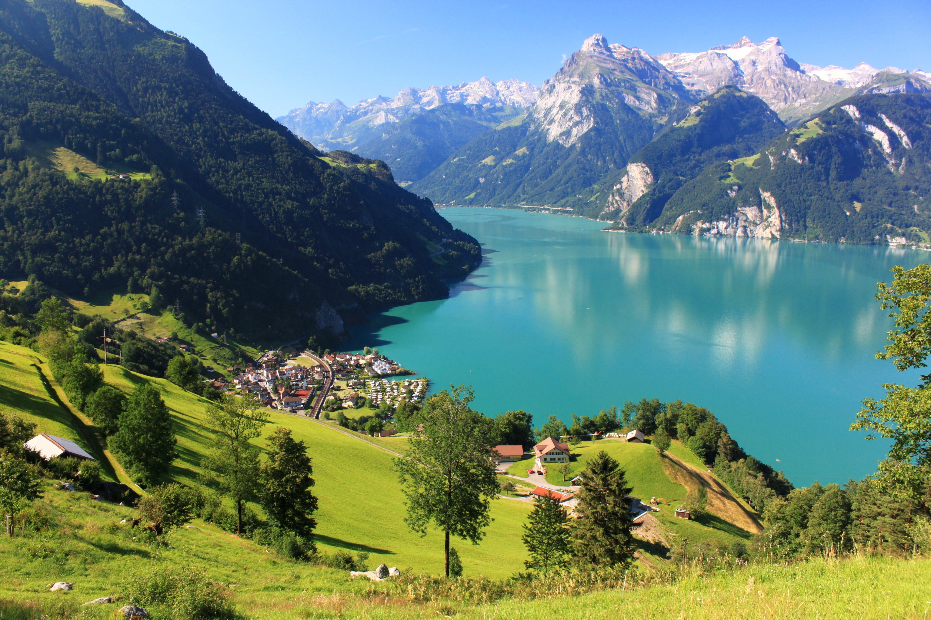 Lake Lucerne and Swiss Alps near Morschach, Switzerland HD Wallpaper