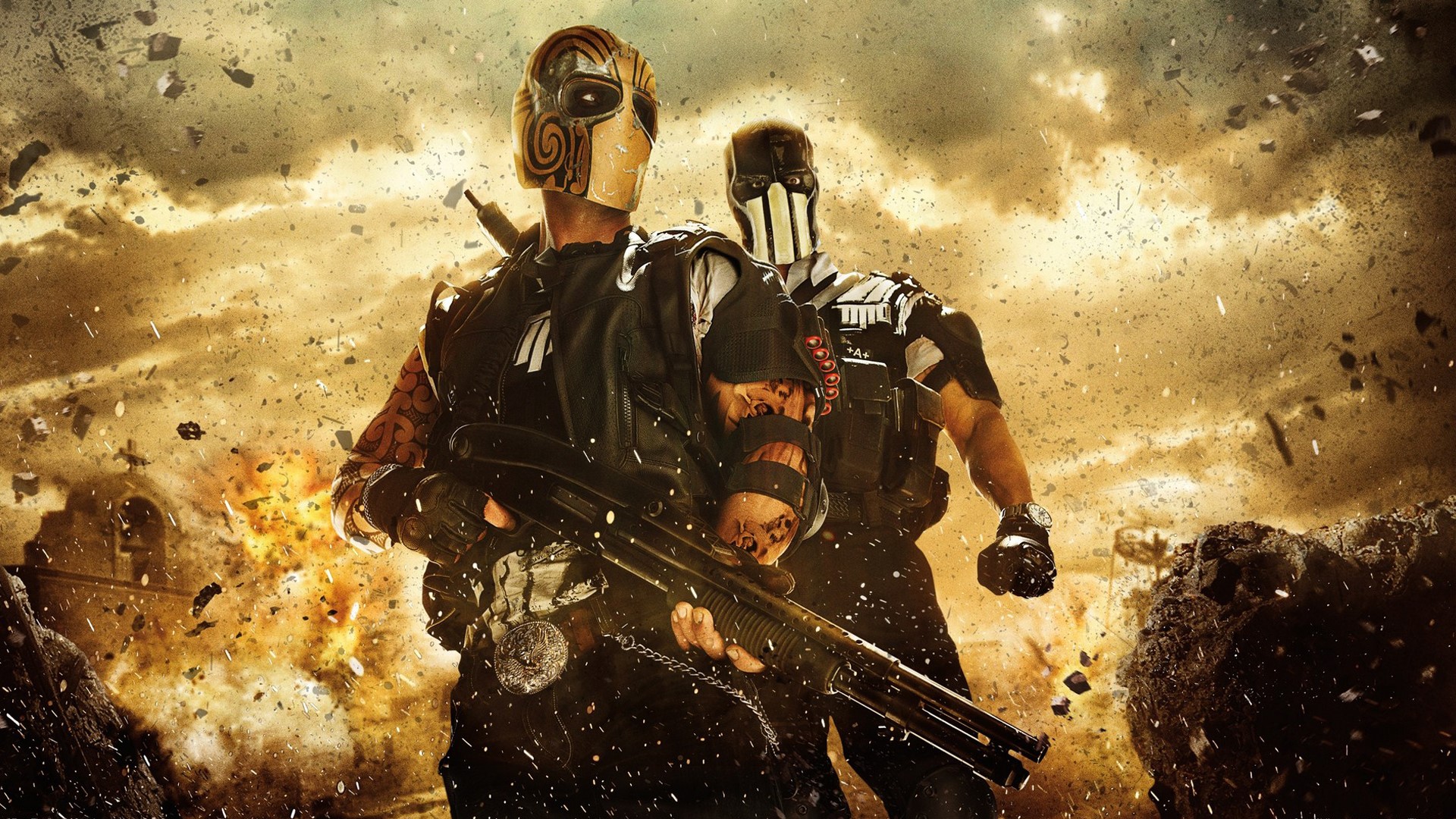 Army of Two warriors with shotguns HD Wallpaper