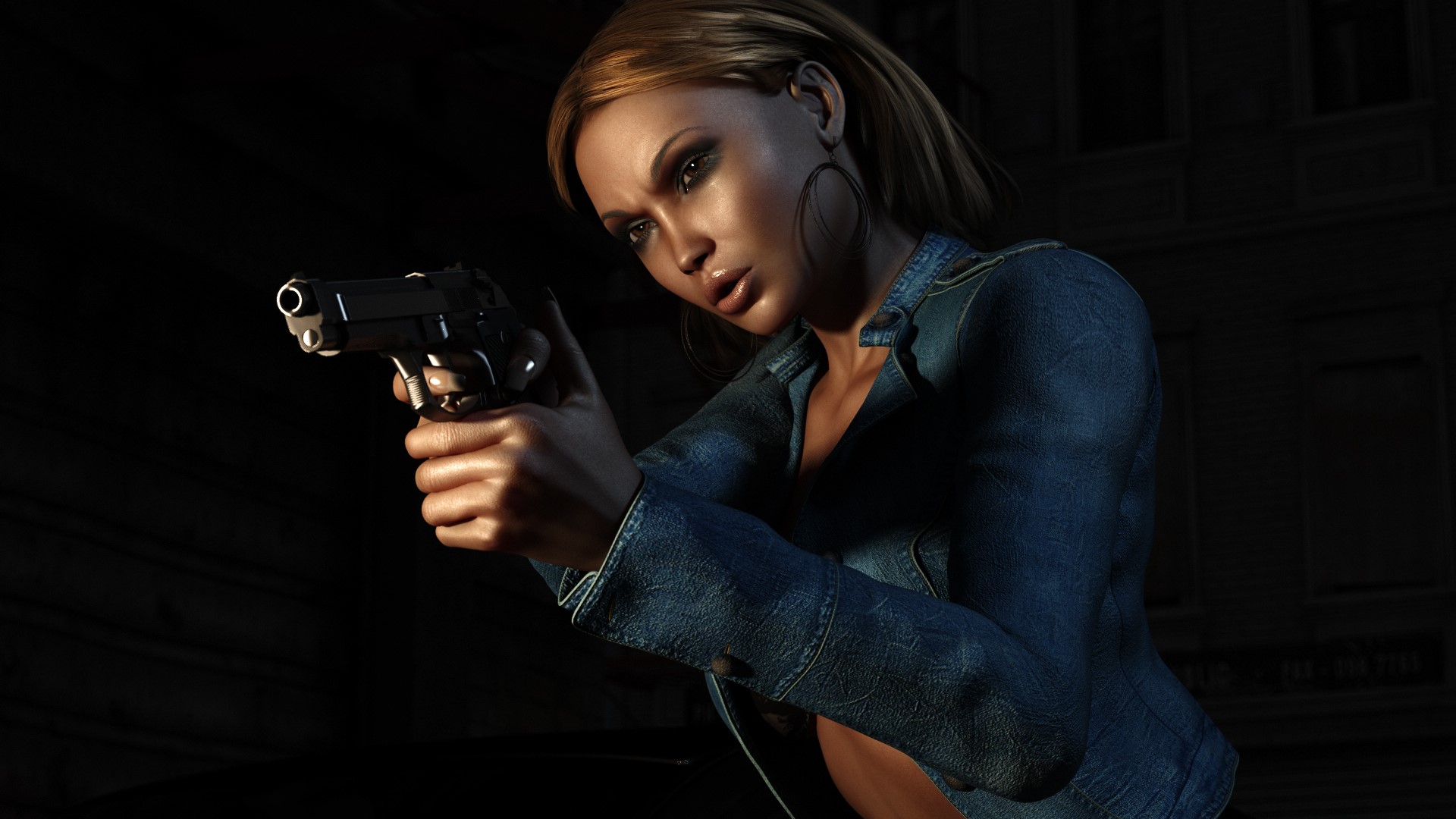 Woman holding a pistol HD Wallpaper