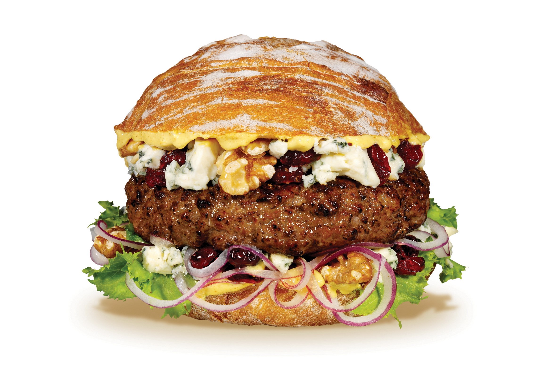 Gourmet burger with blue cheese and walnuts HD Wallpaper
