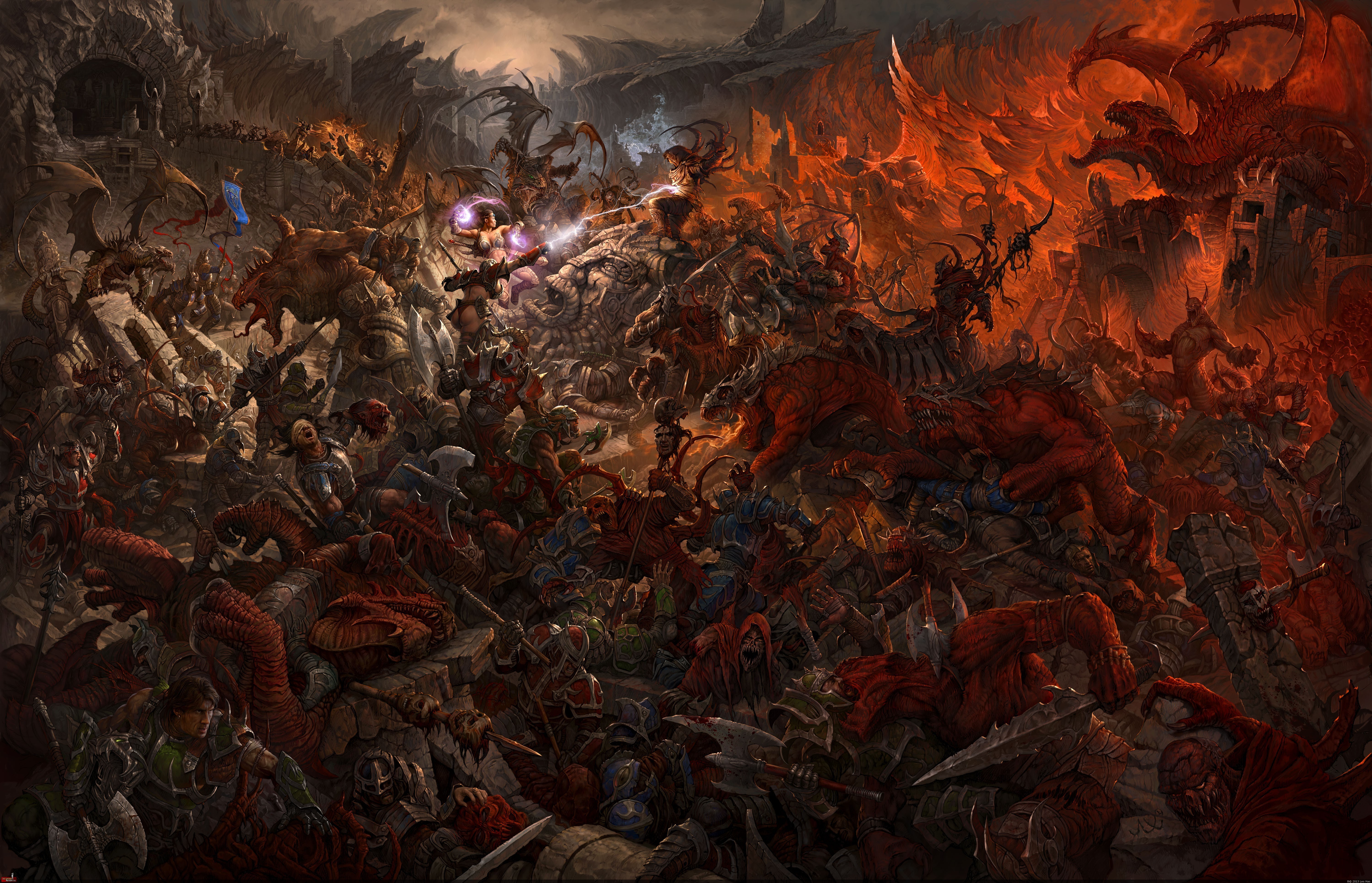 4K Battles of Warriors and Monsters HD Wallpaper