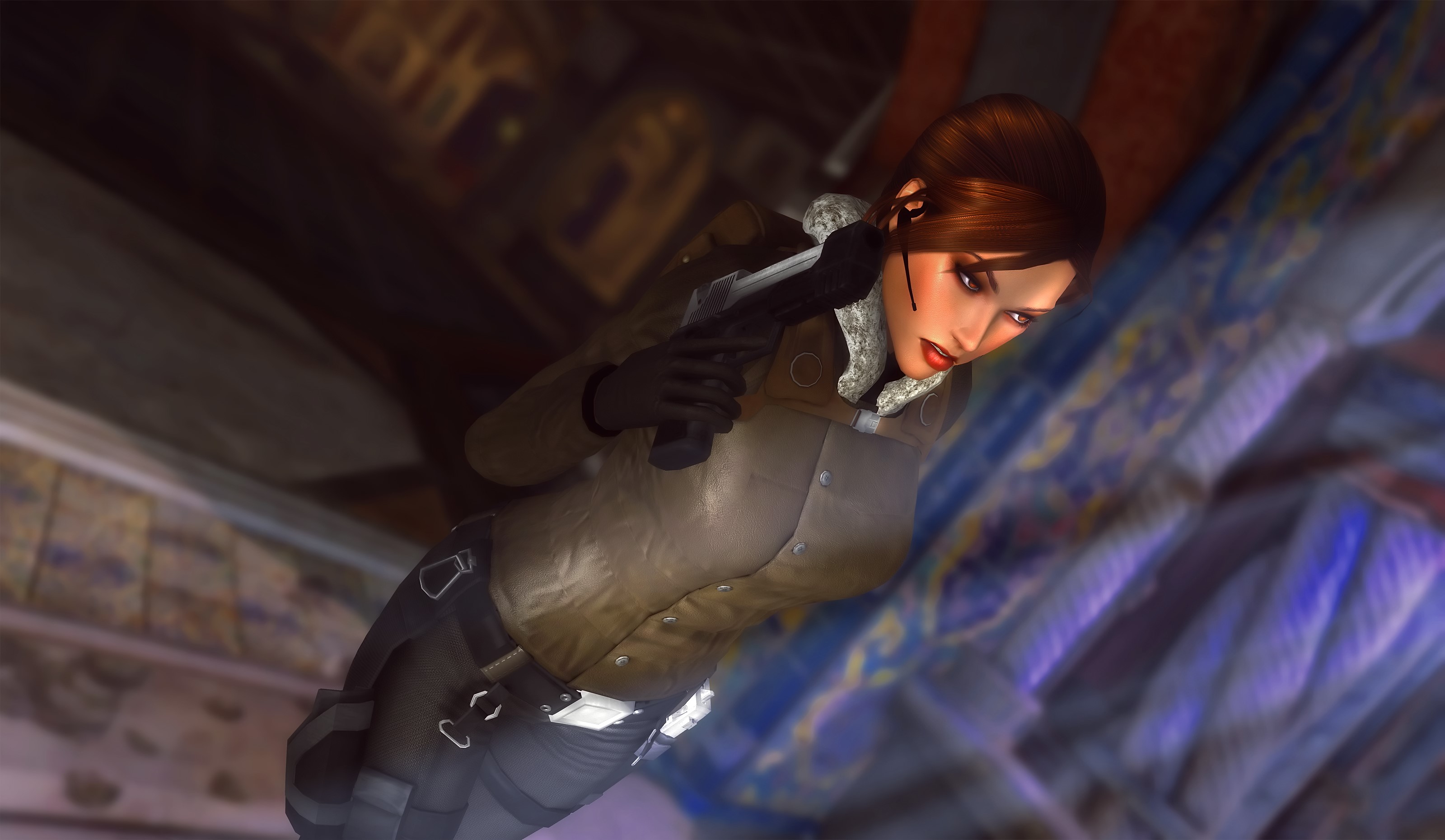 Lara Croft from Tomb Raider holding a pistol HD Wallpaper