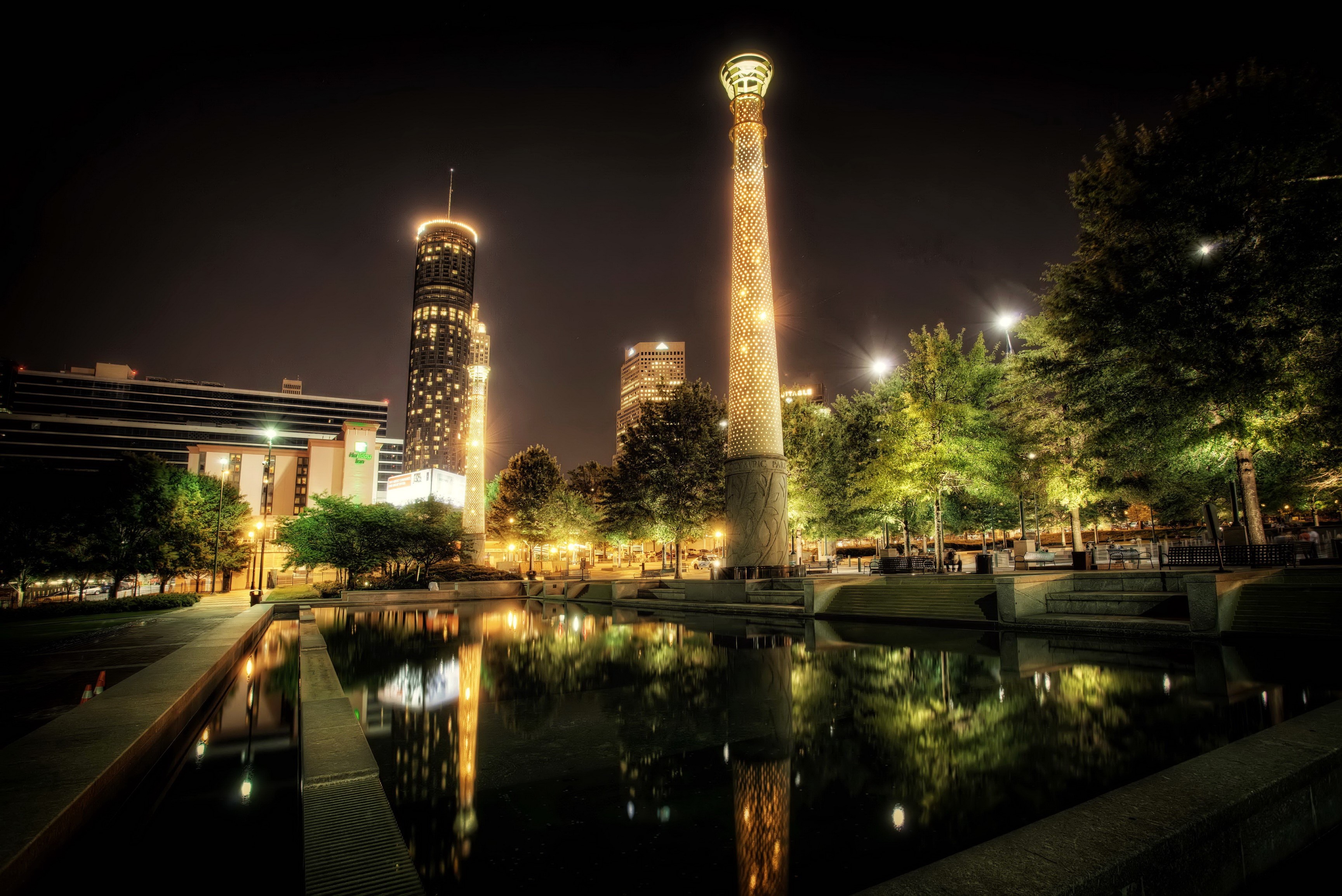 Centennial Olympic Park at Night in Atlanta, USA HD Wallpaper