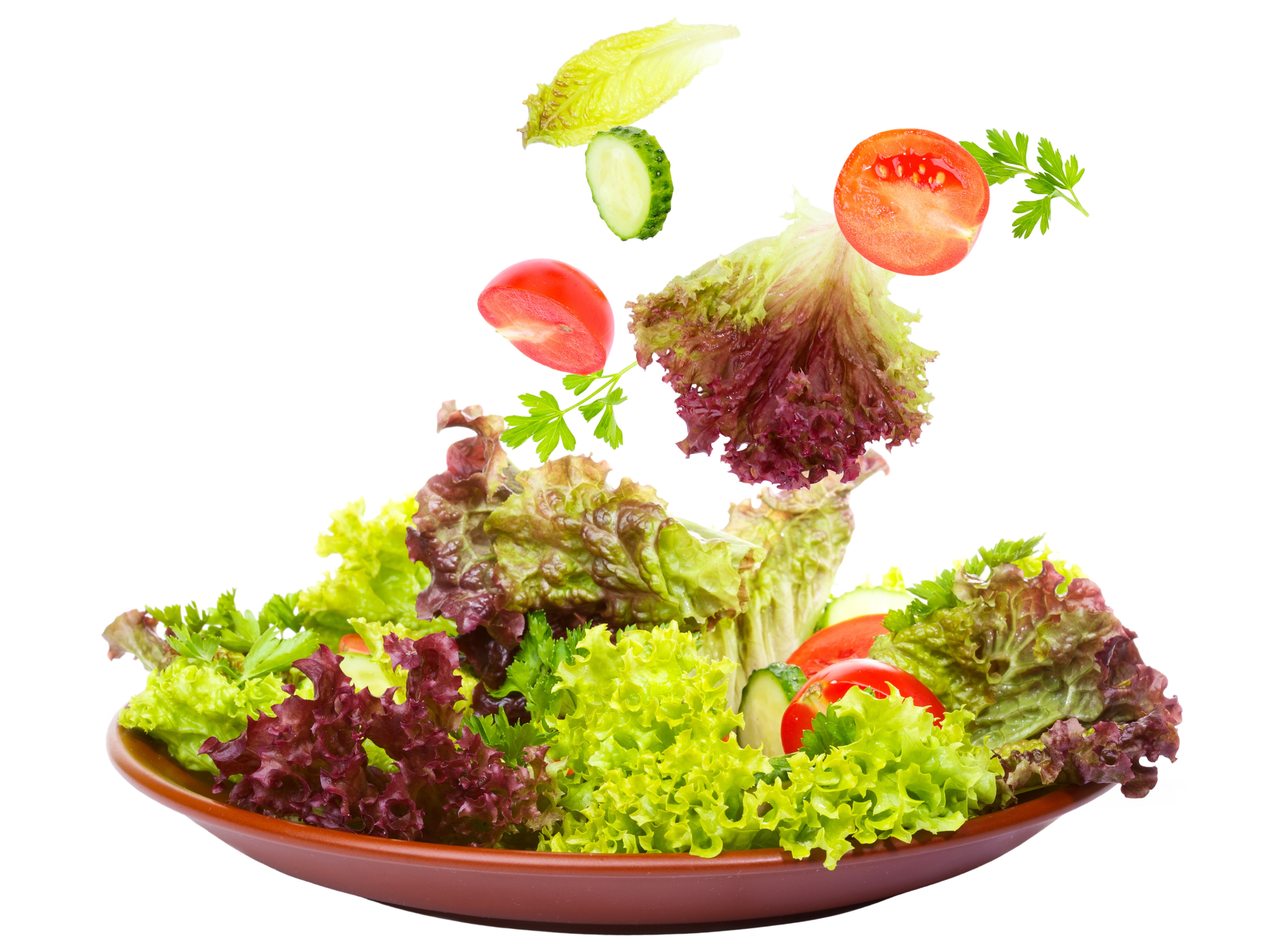 Salad with flying vegetables HD Wallpaper
