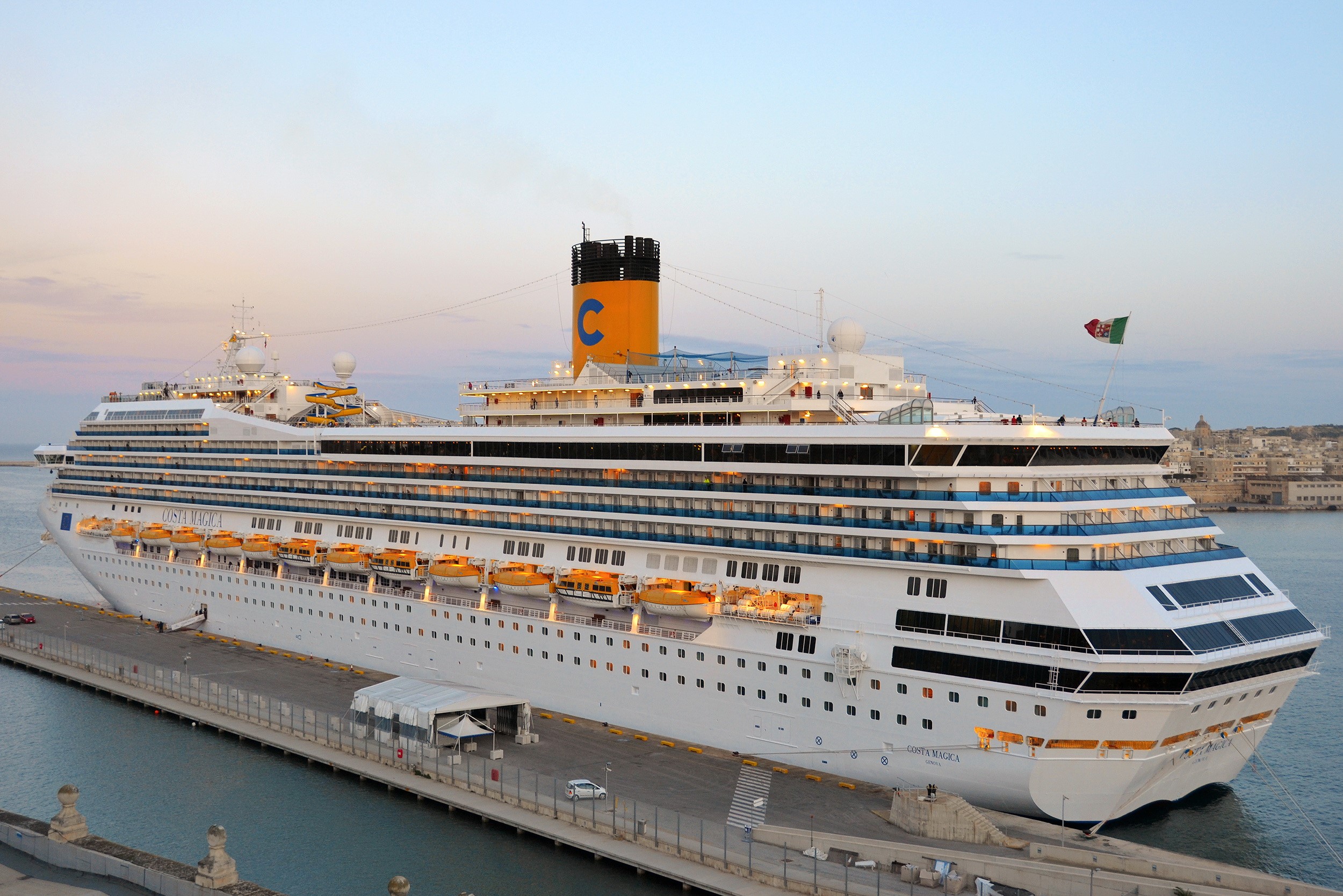 Costa Magica cruise liner docked at a marina HD Wallpaper