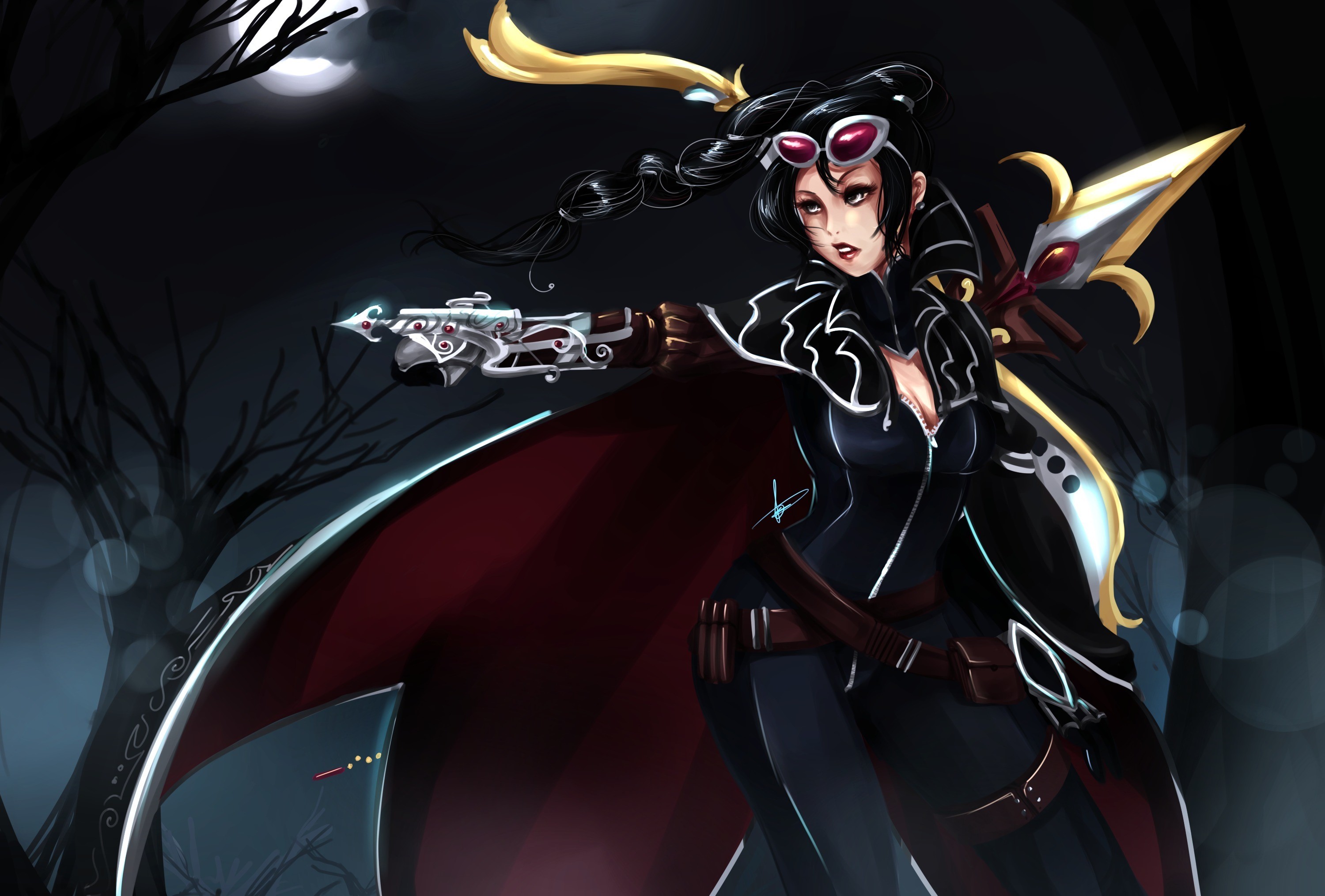 Vayne from League of Legends with a gun and cape HD Wallpaper