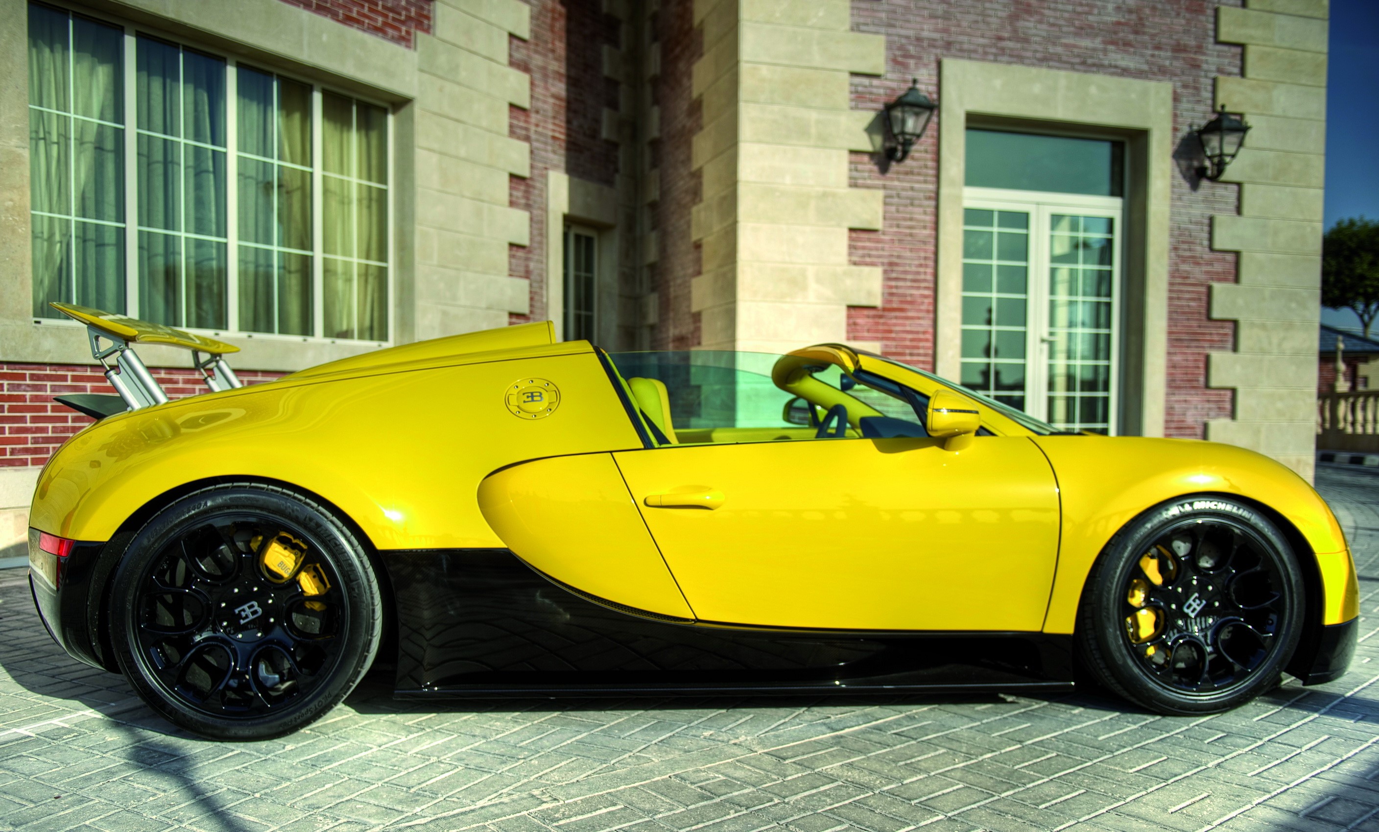Yellow Bugatti Veyron 16.4 Grand Sport Convertible HD Wallpaper