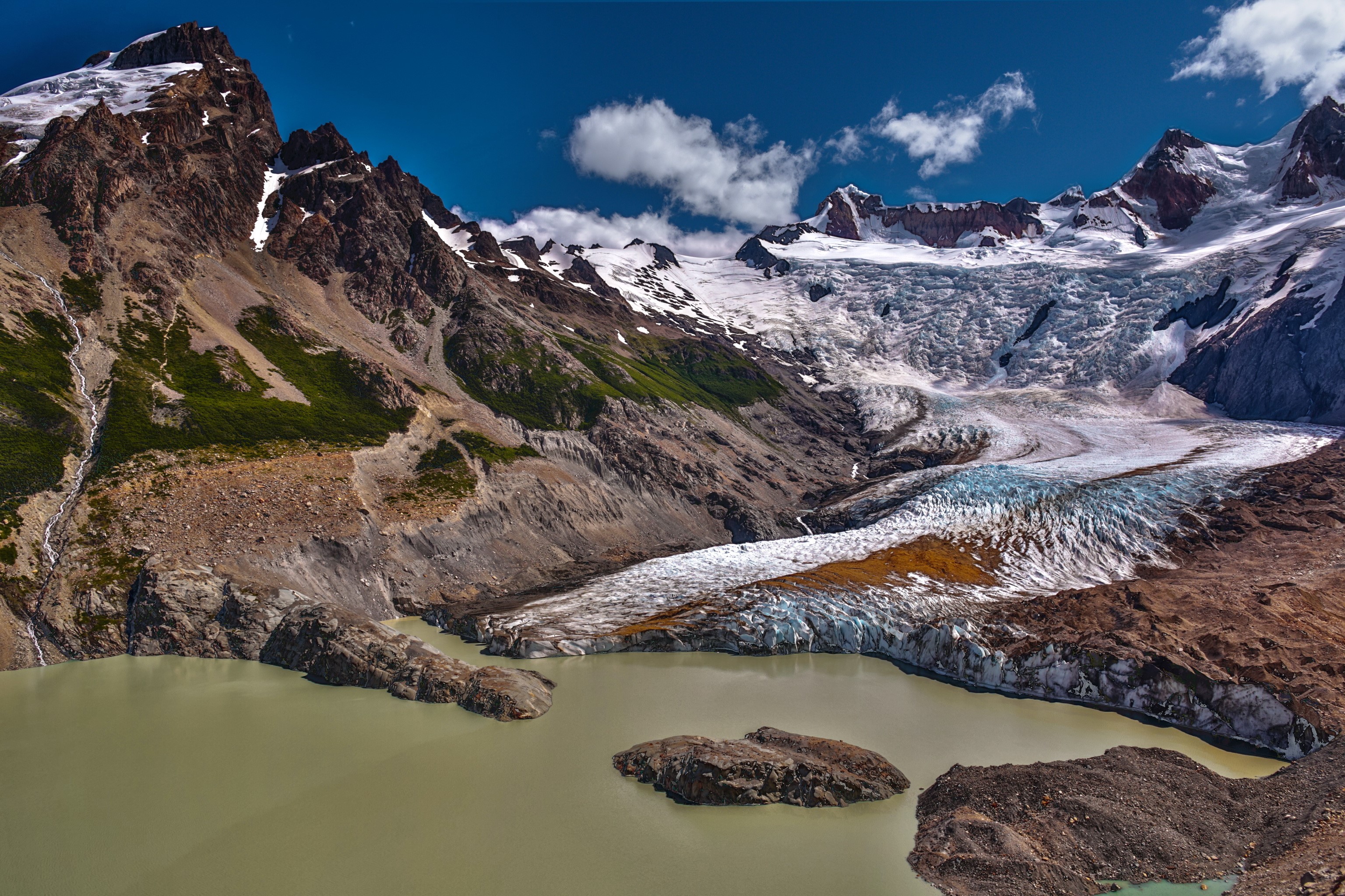 Glacier and lake in the mountains HD Wallpaper