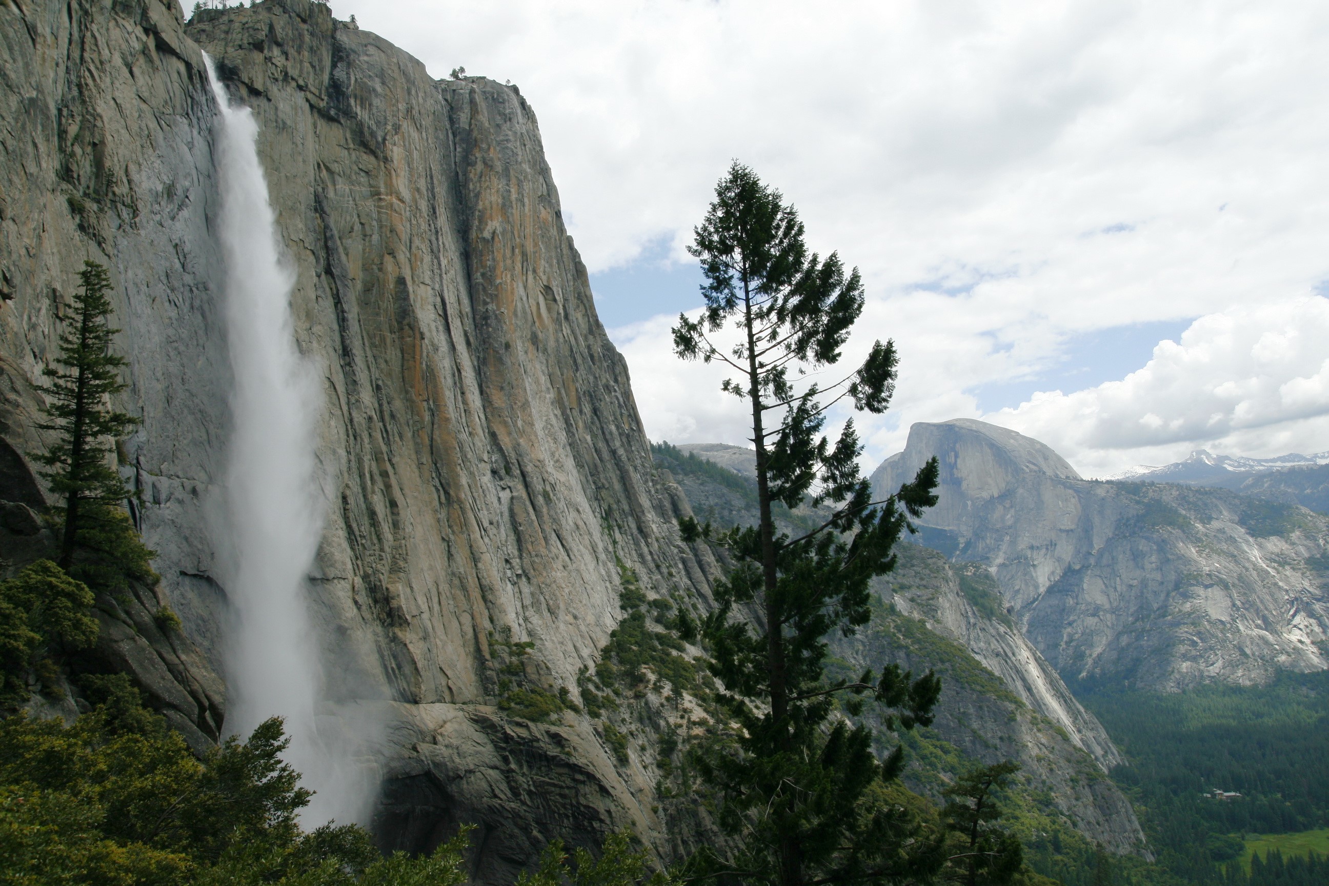 Yosemite National Park Waterfall and Half Dome HD Wallpaper