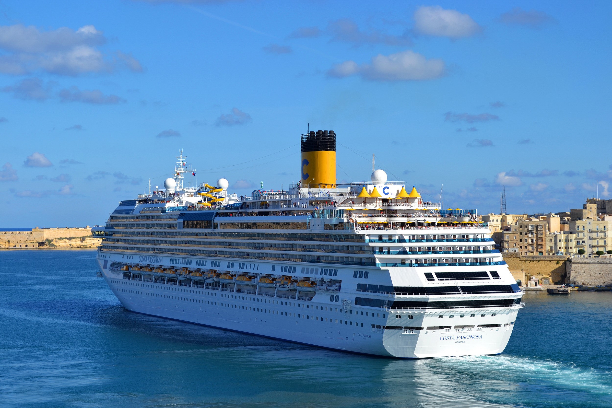 Costa Fascinosa cruise liner sailing near Malta HD Wallpaper