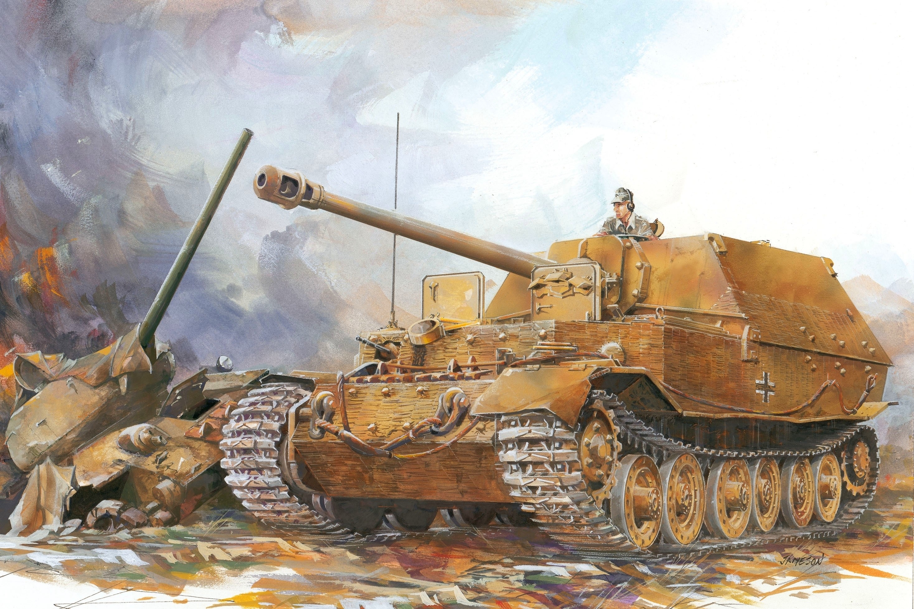 German SPG Tank Destroying Another Tank HD Wallpaper