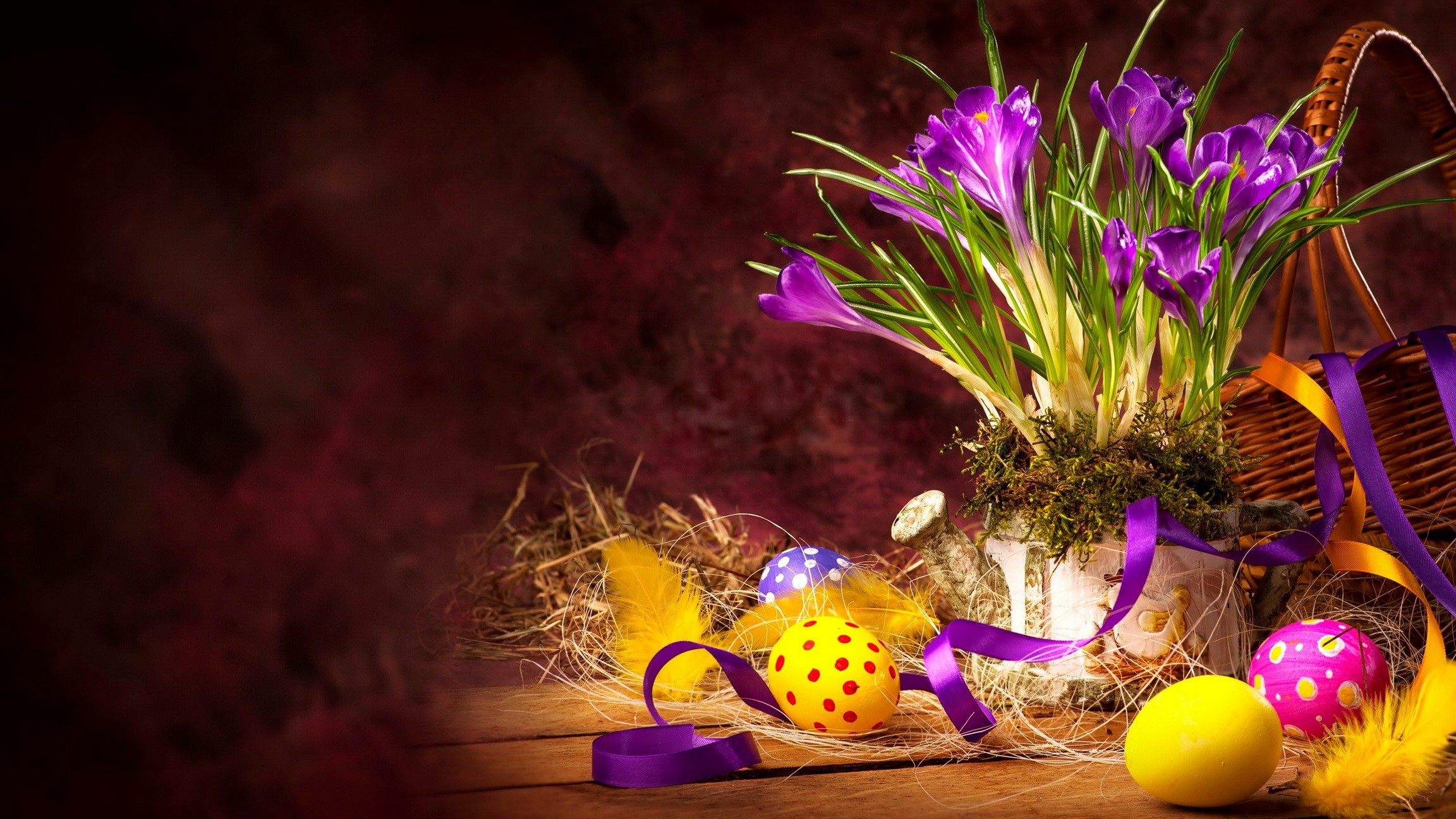 Easter Crocuses and Decorated Eggs HD Wallpaper