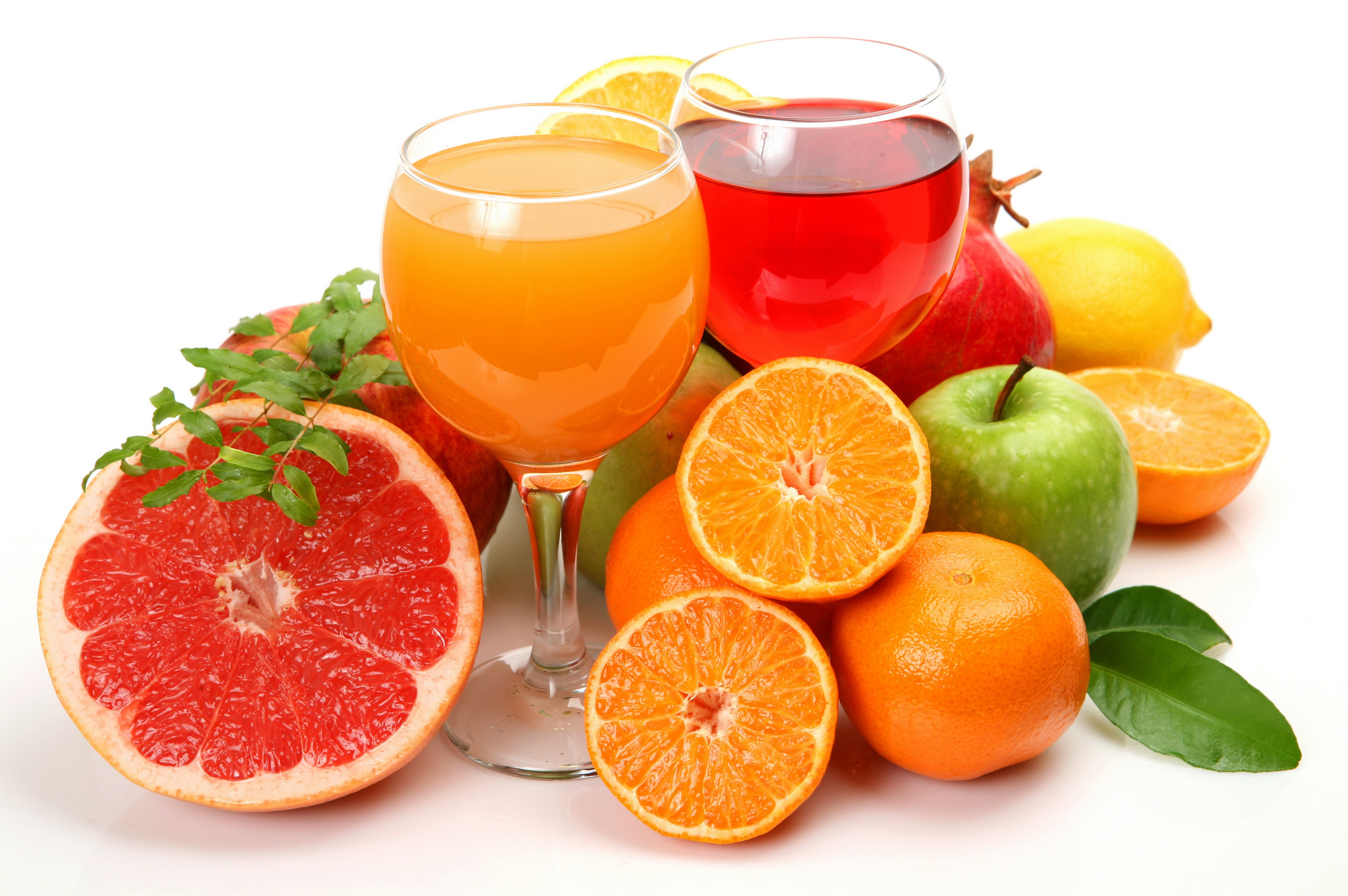Juice and Citrus Fruits with Stemware HD Wallpaper