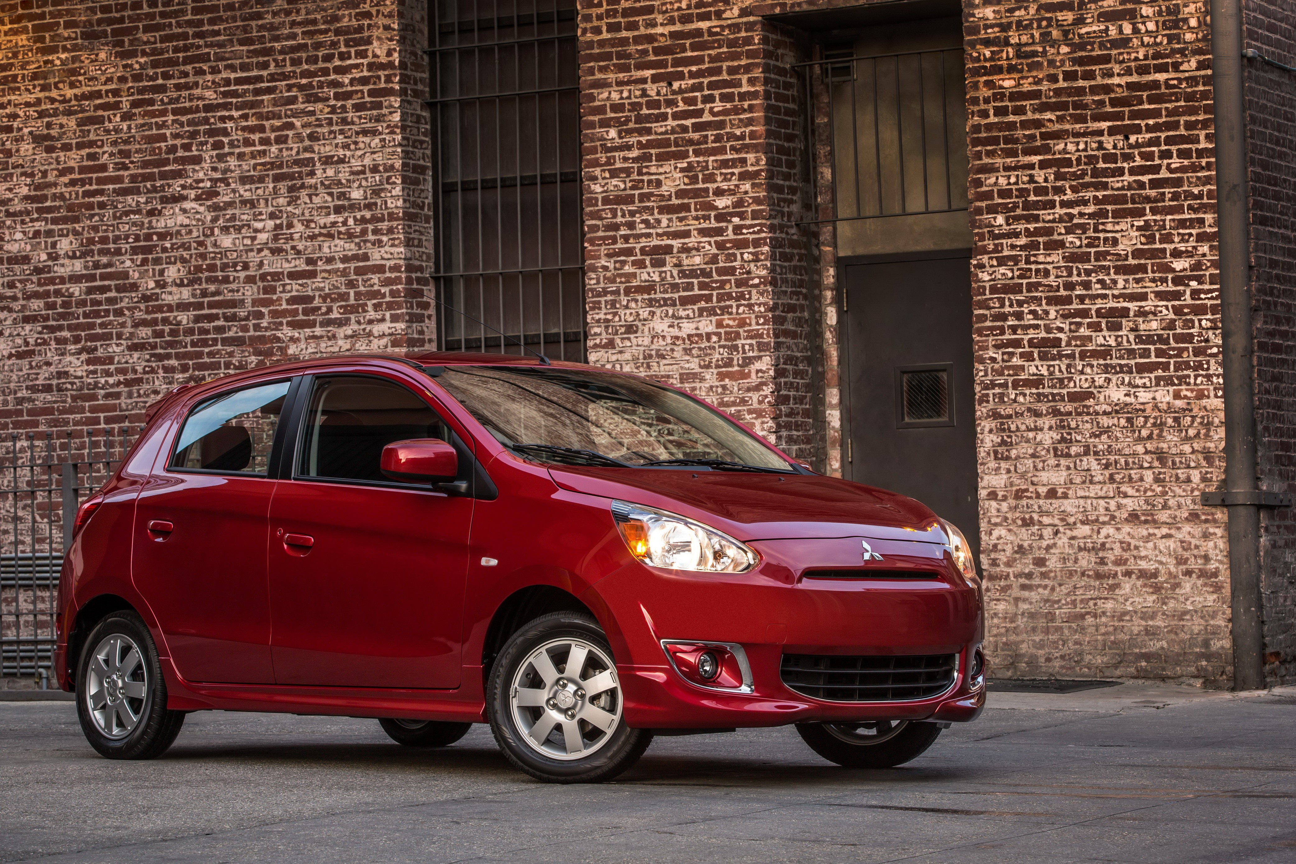 Red 2014 Mitsubishi Mirage ES Hatchback HD Wallpaper