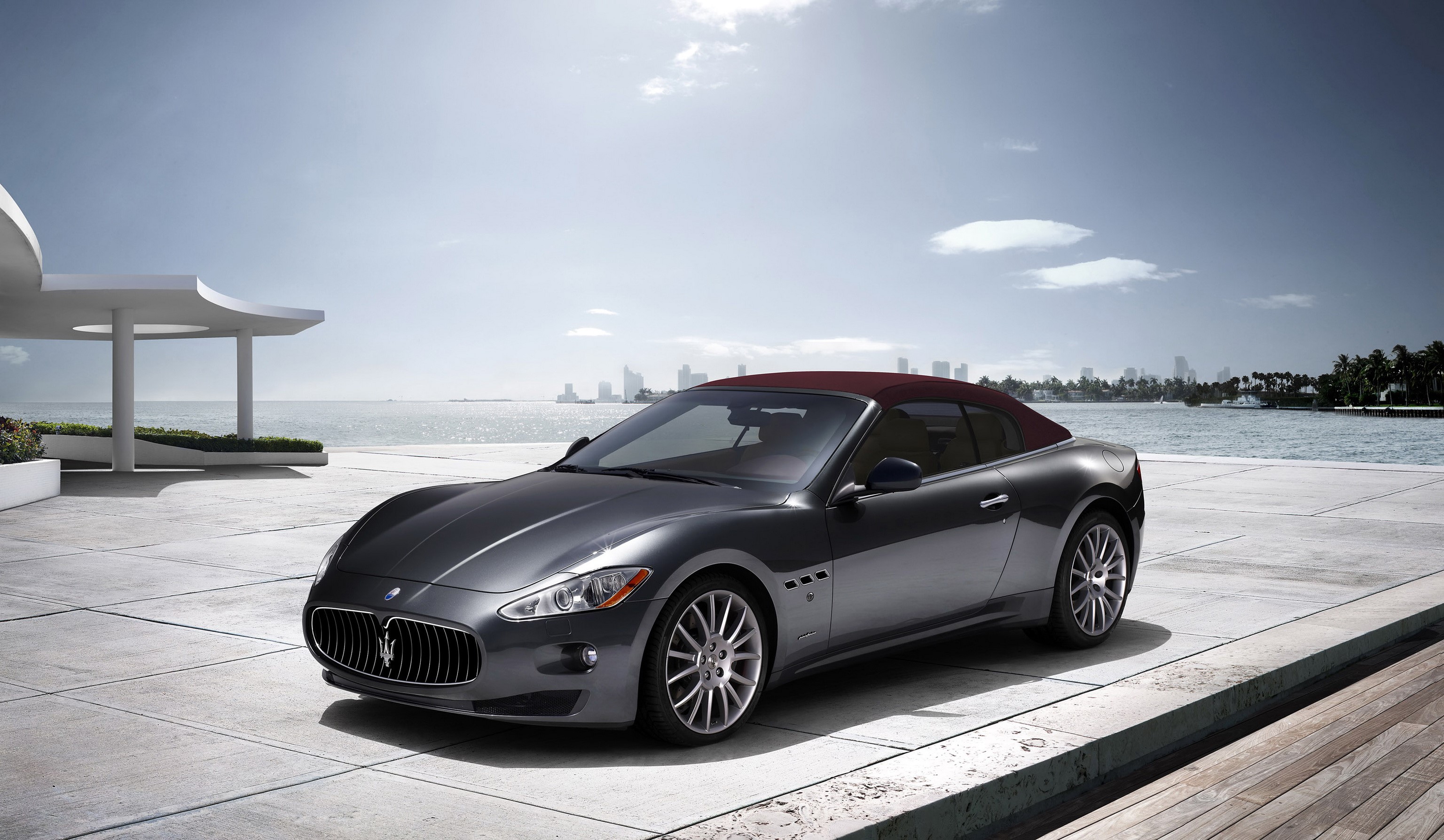 Maserati GranCabrio convertible parked by the water HD Wallpaper