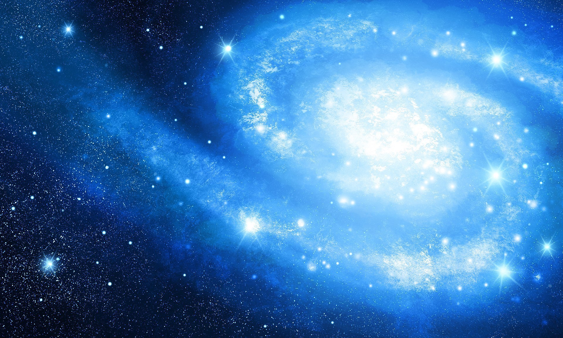 Blue spiral galaxy with stars HD Wallpaper