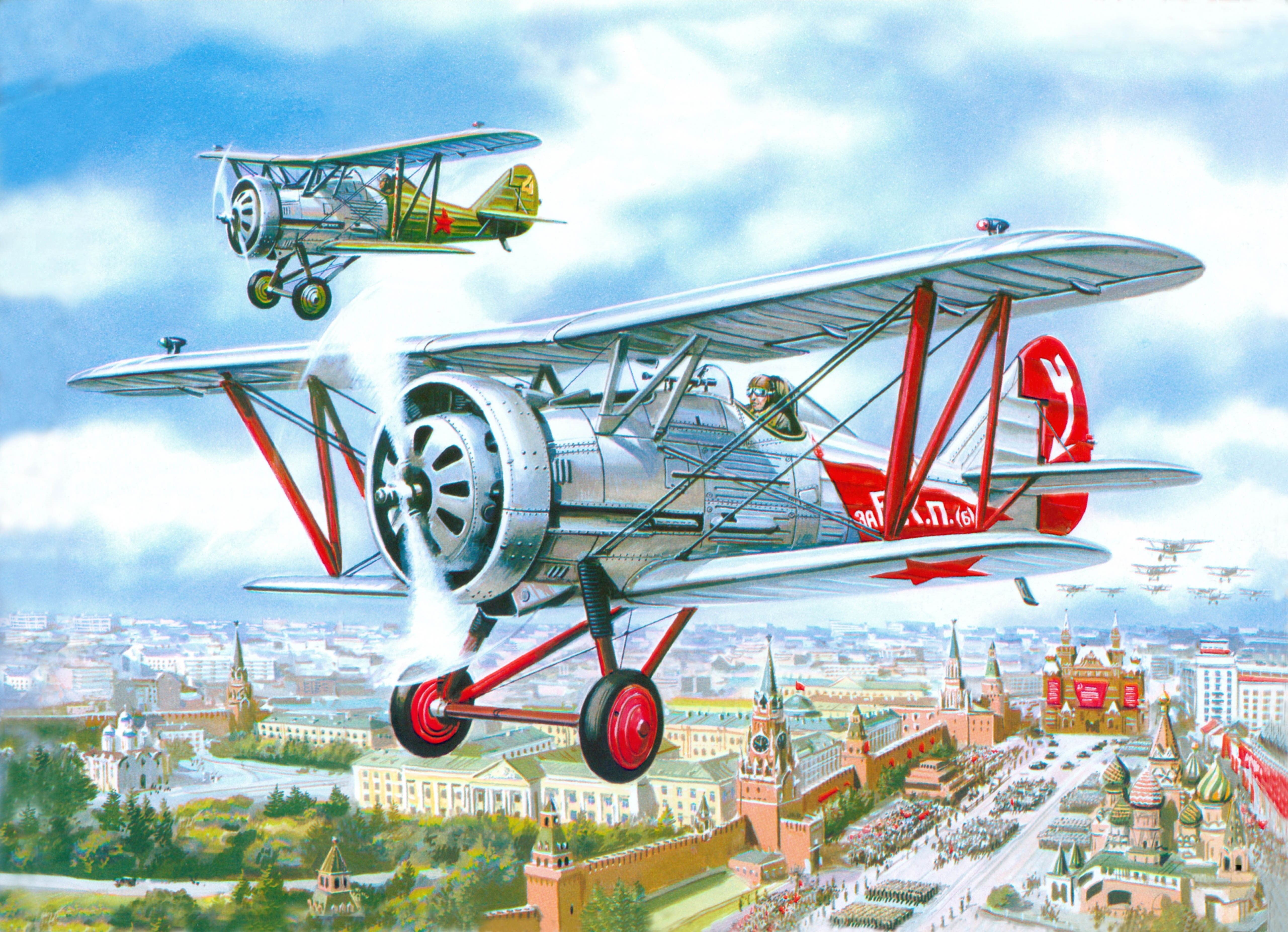 Biplanes flying over Moscow HD Wallpaper