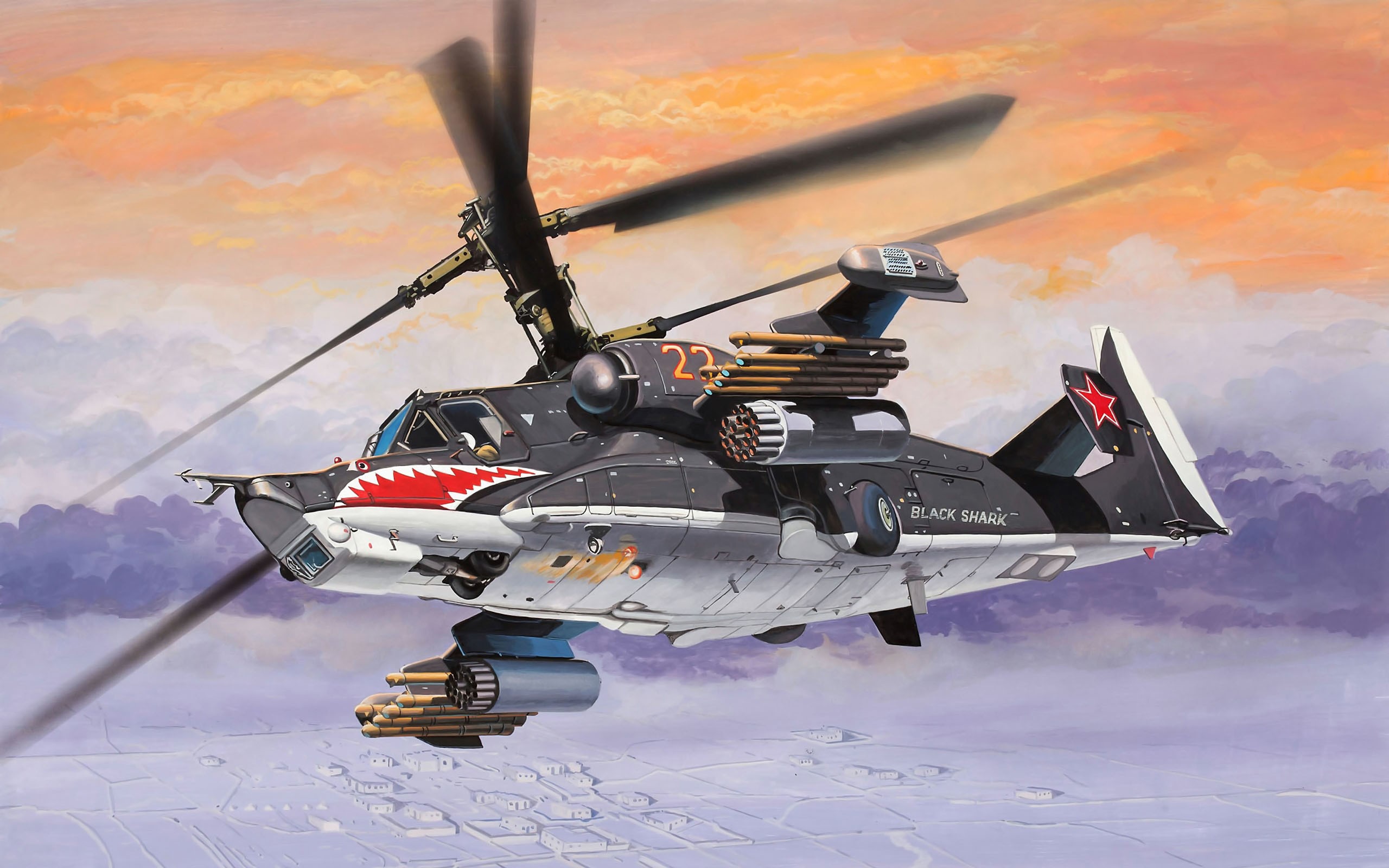 Kamov Ka-50 "Black Shark" Attack Helicopter in Flight HD Wallpaper