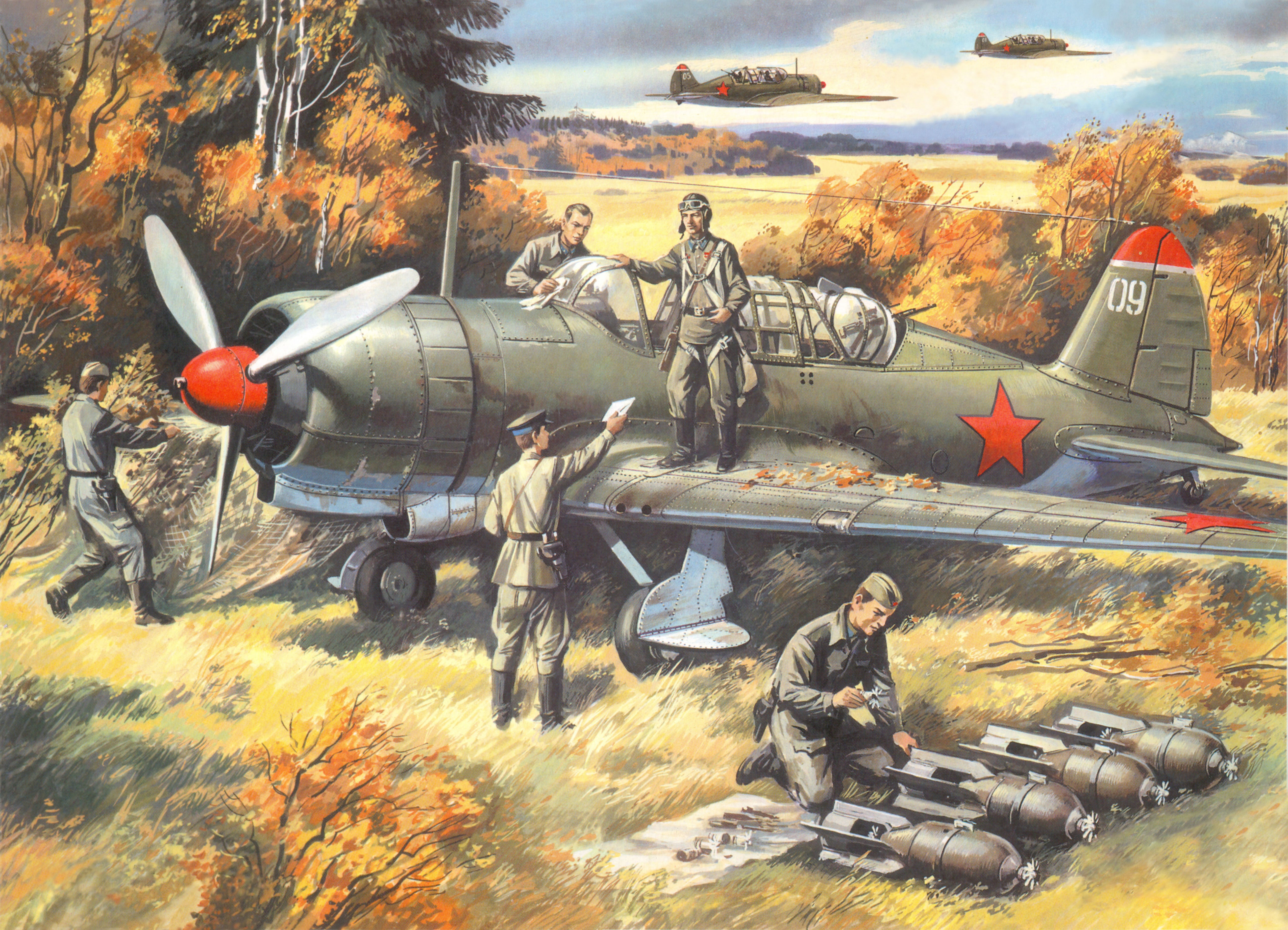 Sukhoi Su-2 Airplane with Soldiers and Bombs HD Wallpaper