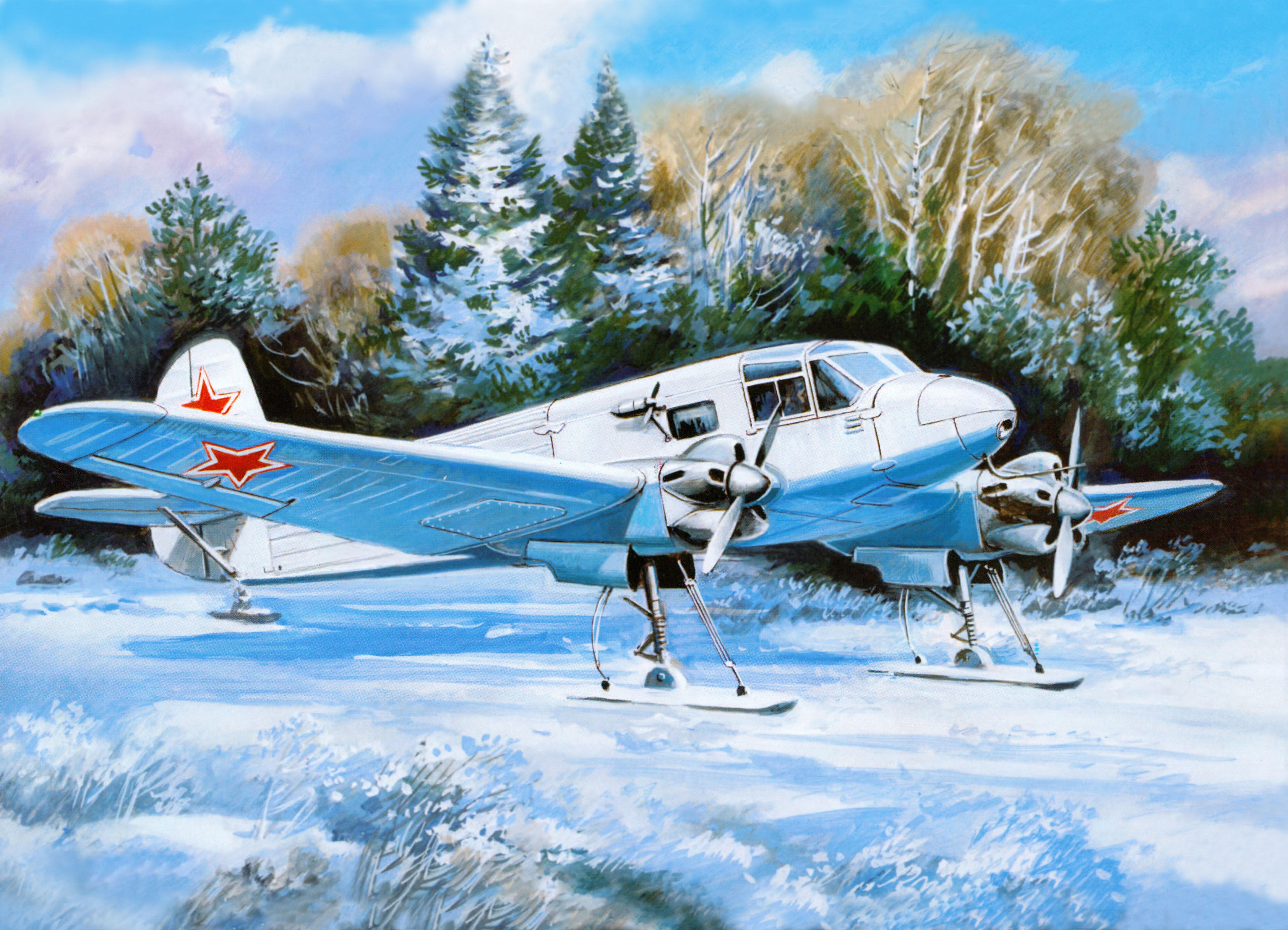 Yak-6M airplane on skis in snow HD Wallpaper