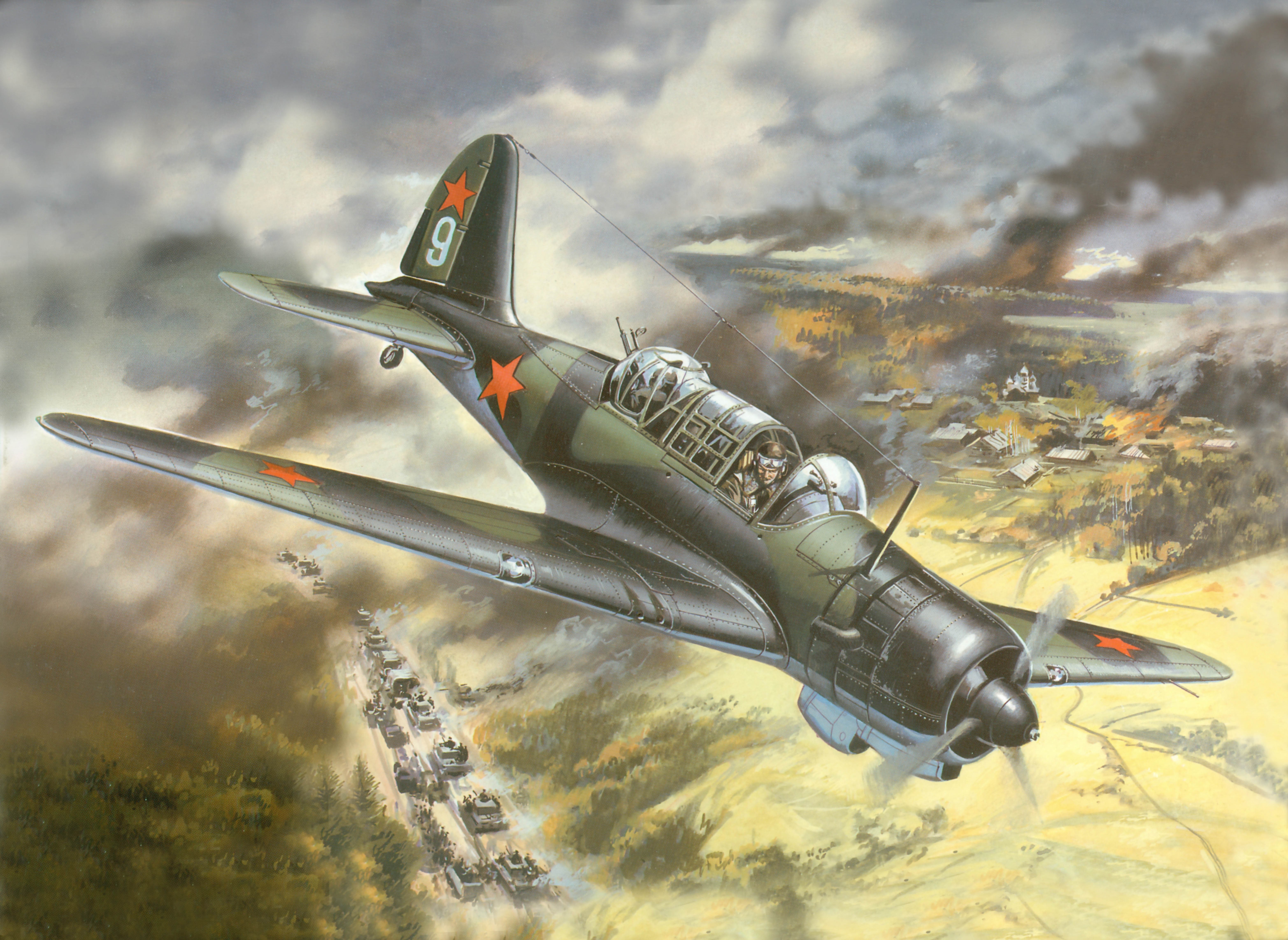 Sukhoi Su-2 Attack Aircraft Over a Village HD Wallpaper